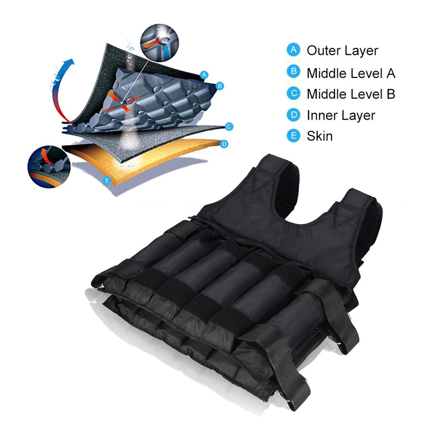 50 Kg Oxford Black Adjustable Weighted Vest for Woman, 60Cm X 42Cm