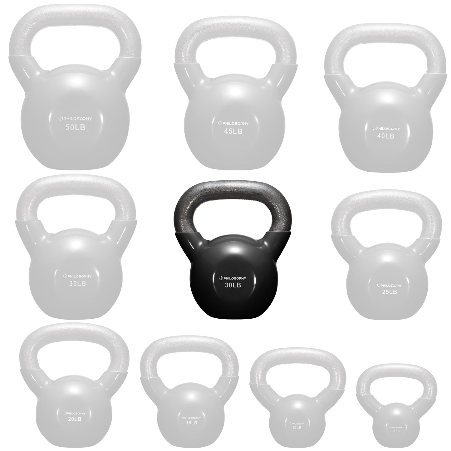 Vinyl Coated Cast Iron Kettlebell, 5 Lbs to 50 Pound Weights