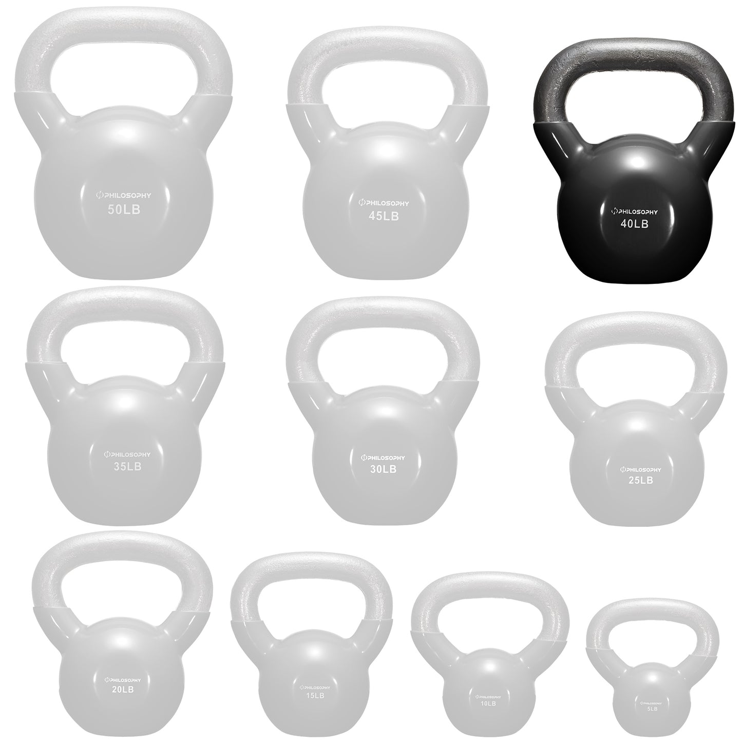 Vinyl Coated Cast Iron Kettlebell, 5 Lbs to 50 Pound Weights