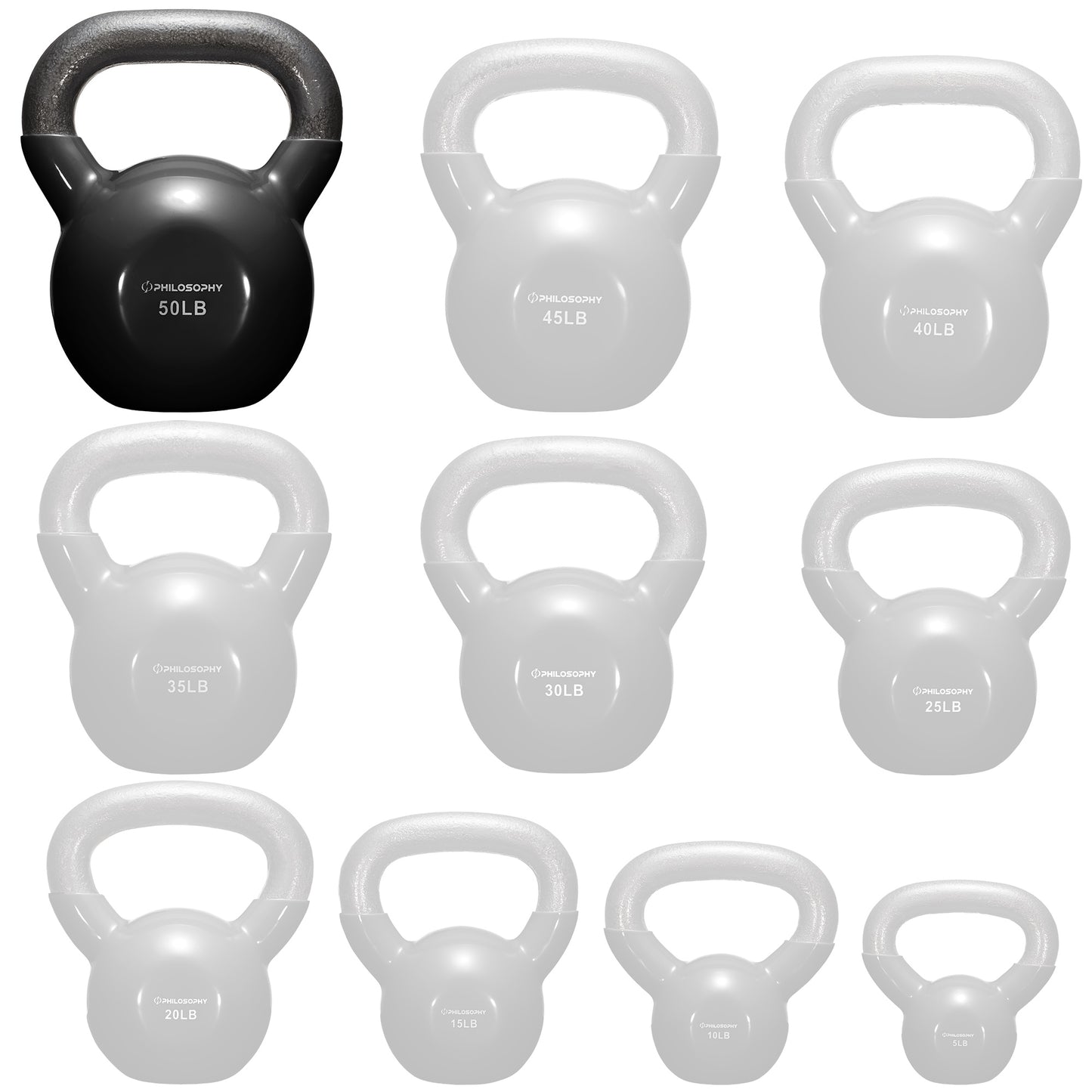 Vinyl Coated Cast Iron Kettlebell, 5 Lbs to 50 Pound Weights