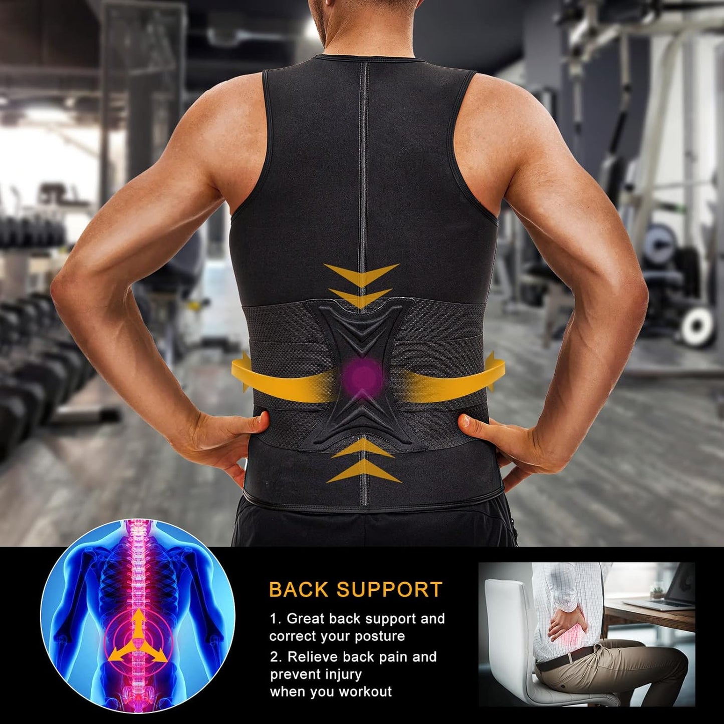 Mens Sweat Sauna Vest for Waist Trainer, Sweat Sauna Suit Zipper Neoprene Workout Vest for Men