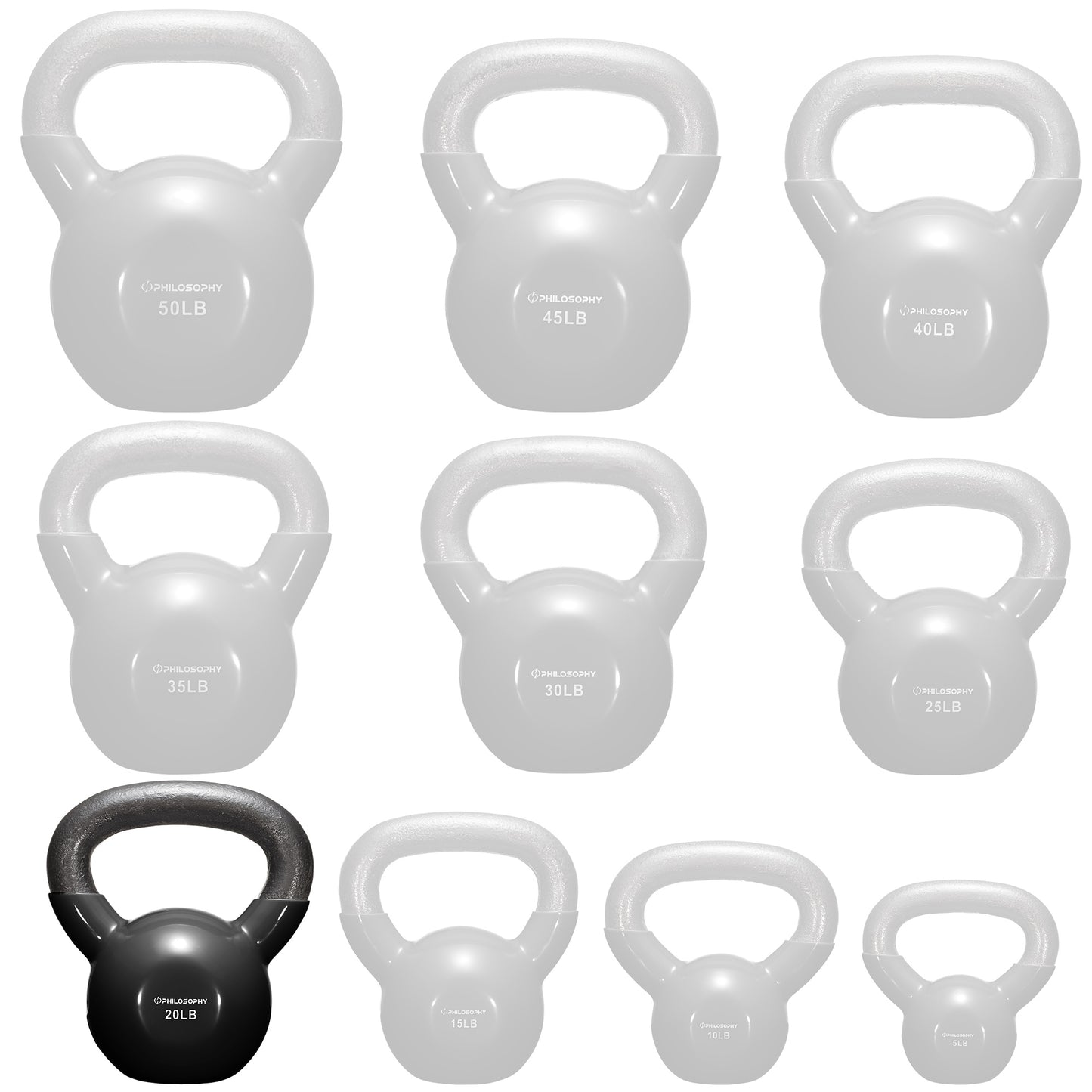 Vinyl Coated Cast Iron Kettlebell, 5 Lbs to 50 Pound Weights