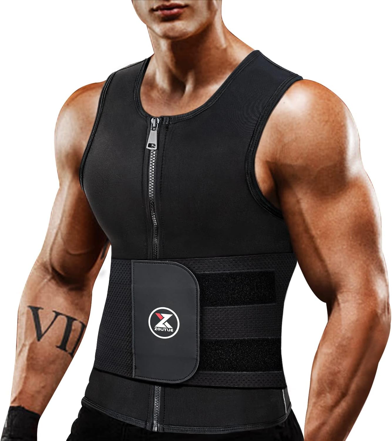 Mens Sweat Sauna Vest for Waist Trainer, Sweat Sauna Suit Zipper Neoprene Workout Vest for Men