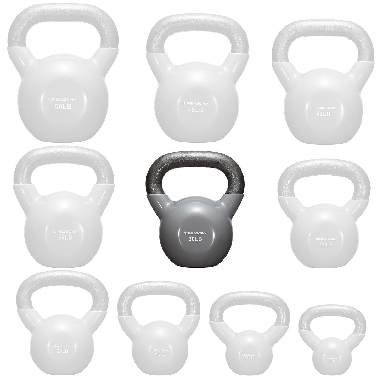 Vinyl Coated Cast Iron Kettlebell, 5 Lbs to 50 Pound Weights