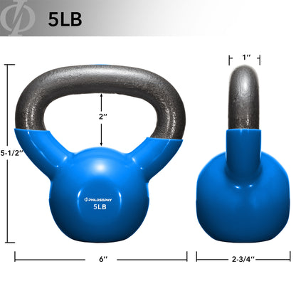 Vinyl Coated Cast Iron Kettlebell, 5 Lbs to 50 Pound Weights