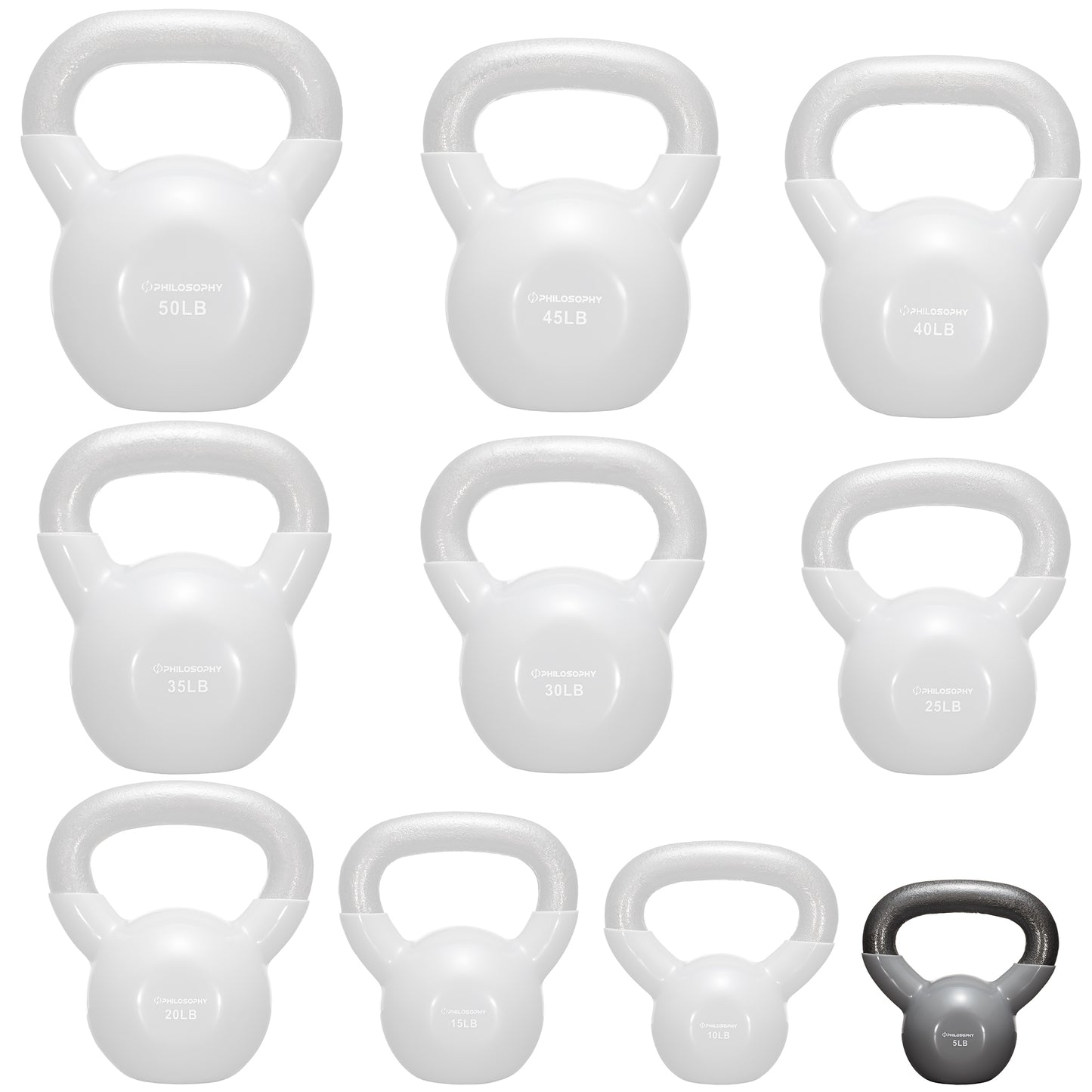 Vinyl Coated Cast Iron Kettlebell, 5 Lbs to 50 Pound Weights