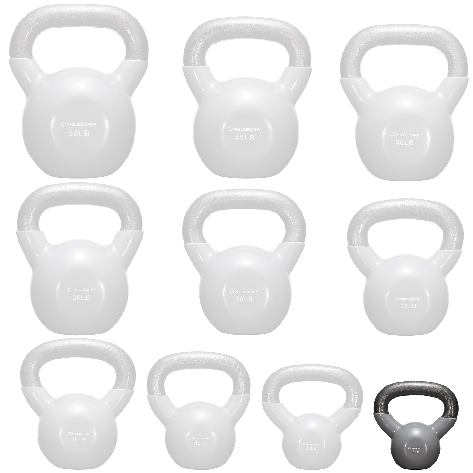 Vinyl Coated Cast Iron Kettlebell, 5 Lbs to 50 Pound Weights