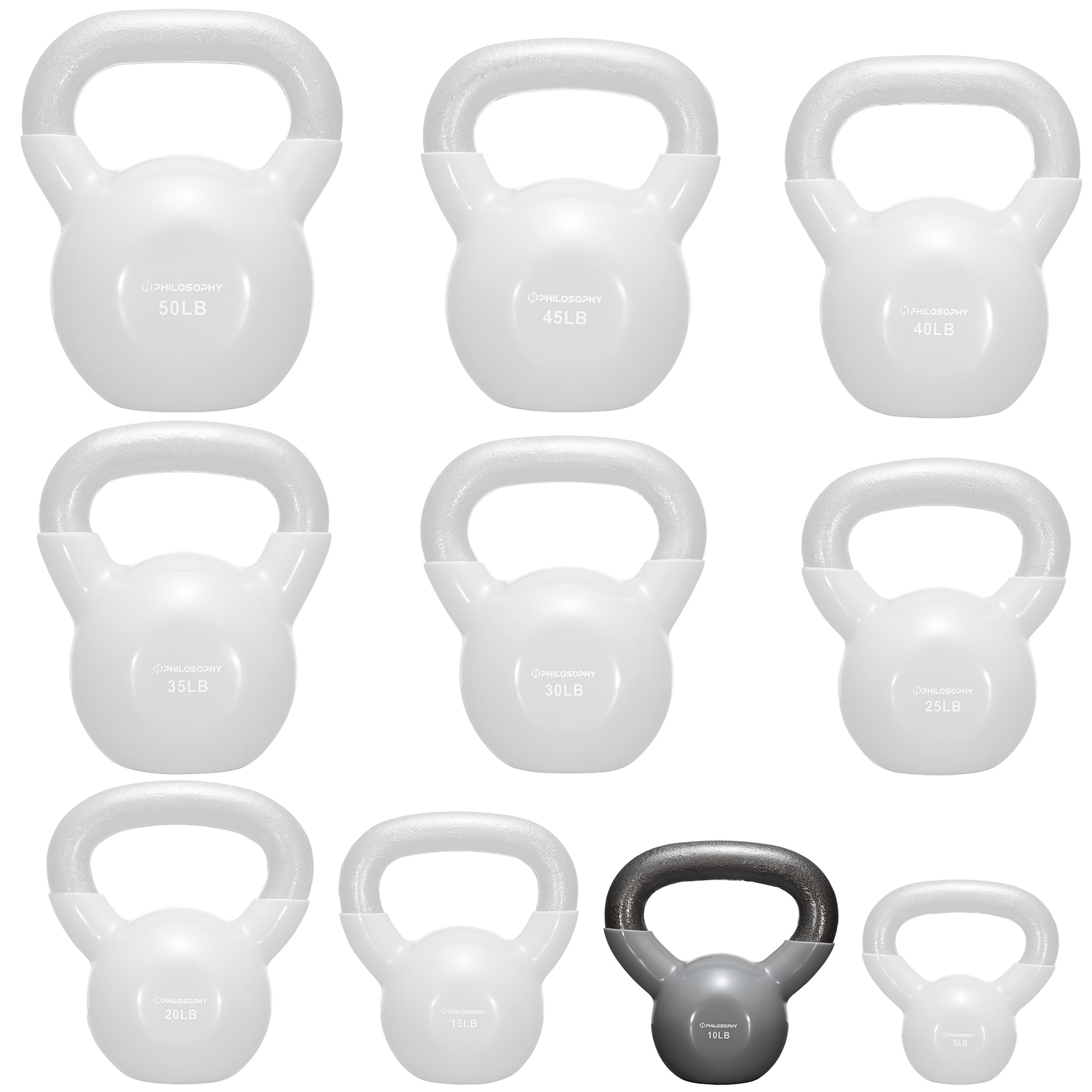 Vinyl Coated Cast Iron Kettlebell, 5 Lbs to 50 Pound Weights