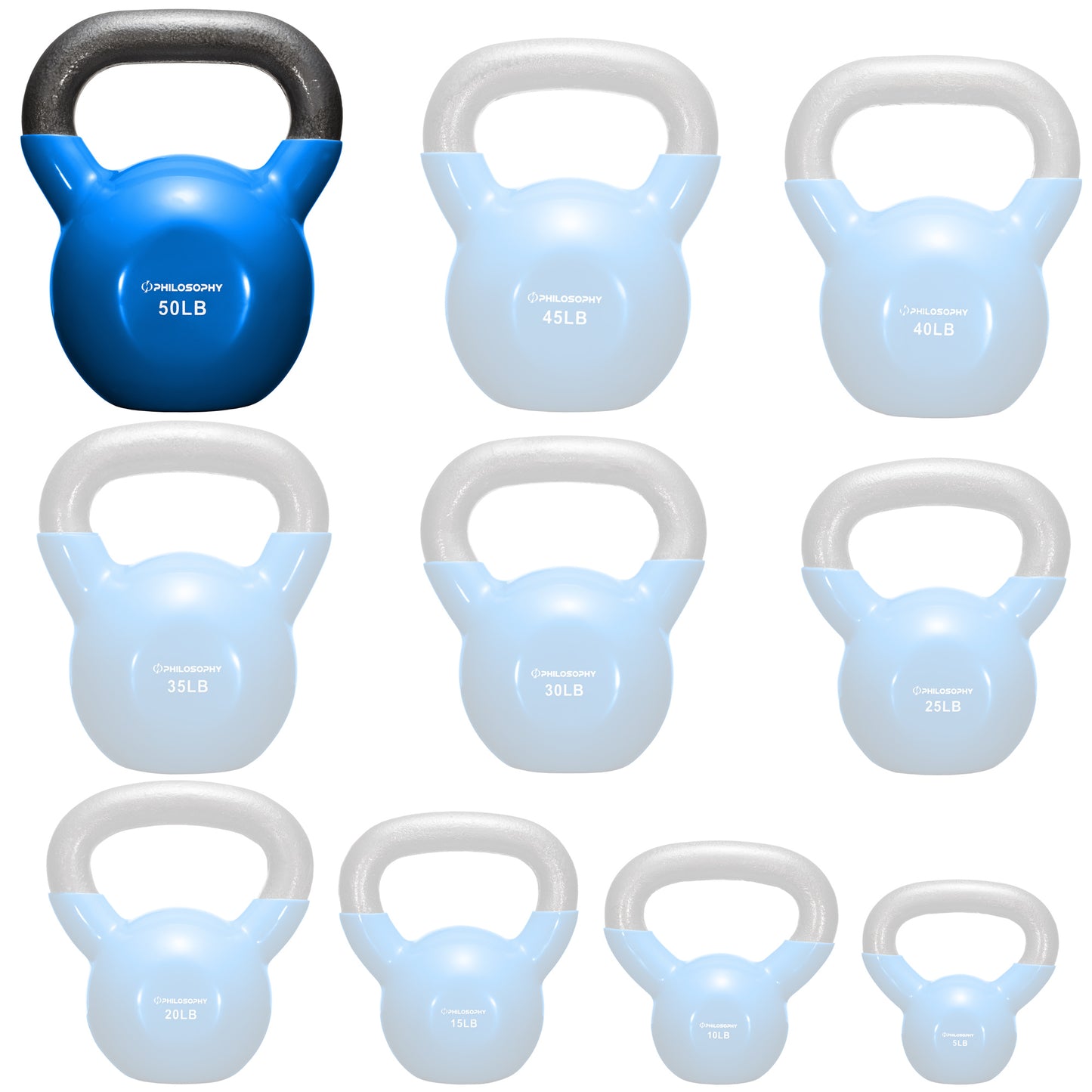 Vinyl Coated Cast Iron Kettlebell, 5 Lbs to 50 Pound Weights