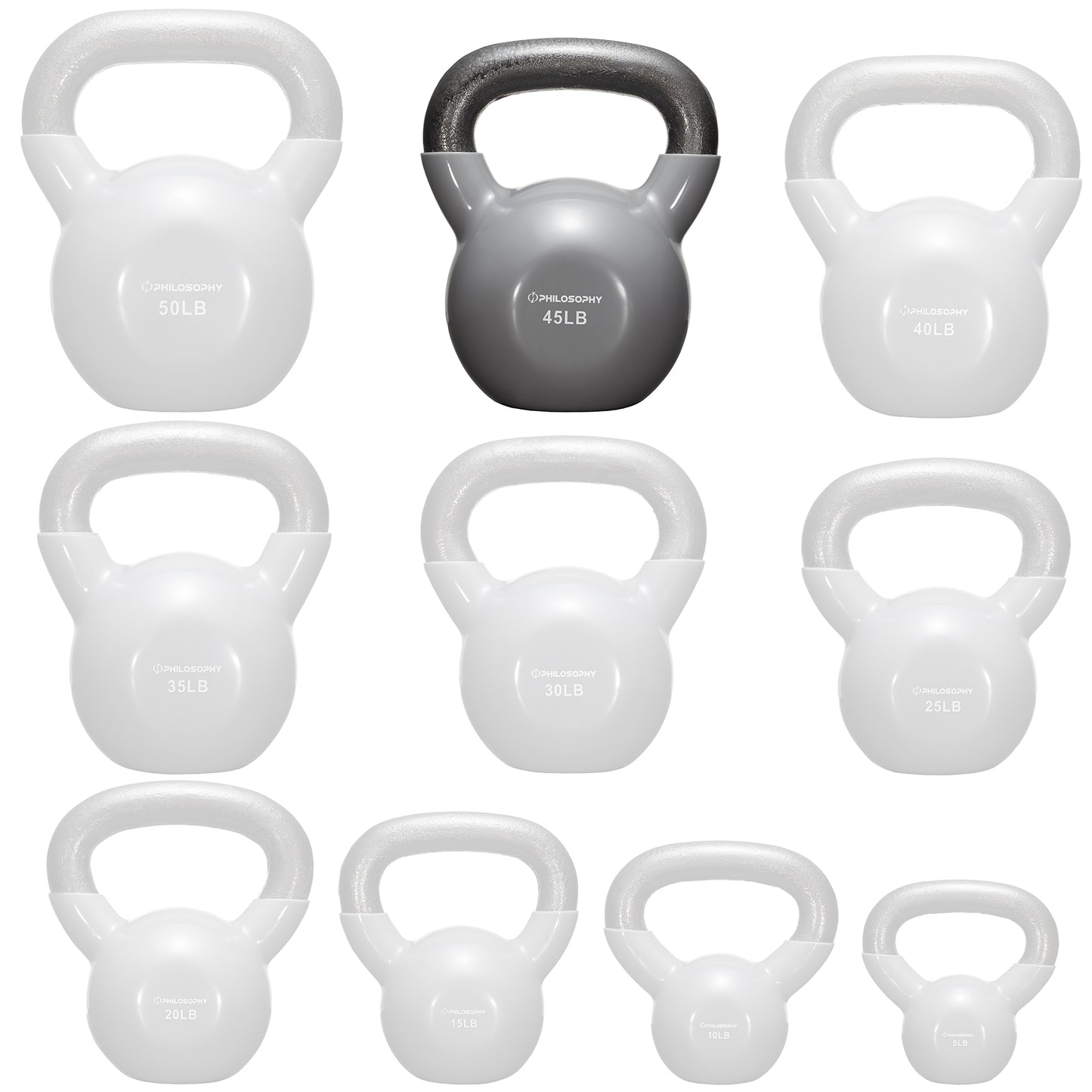 Vinyl Coated Cast Iron Kettlebell, 5 Lbs to 50 Pound Weights