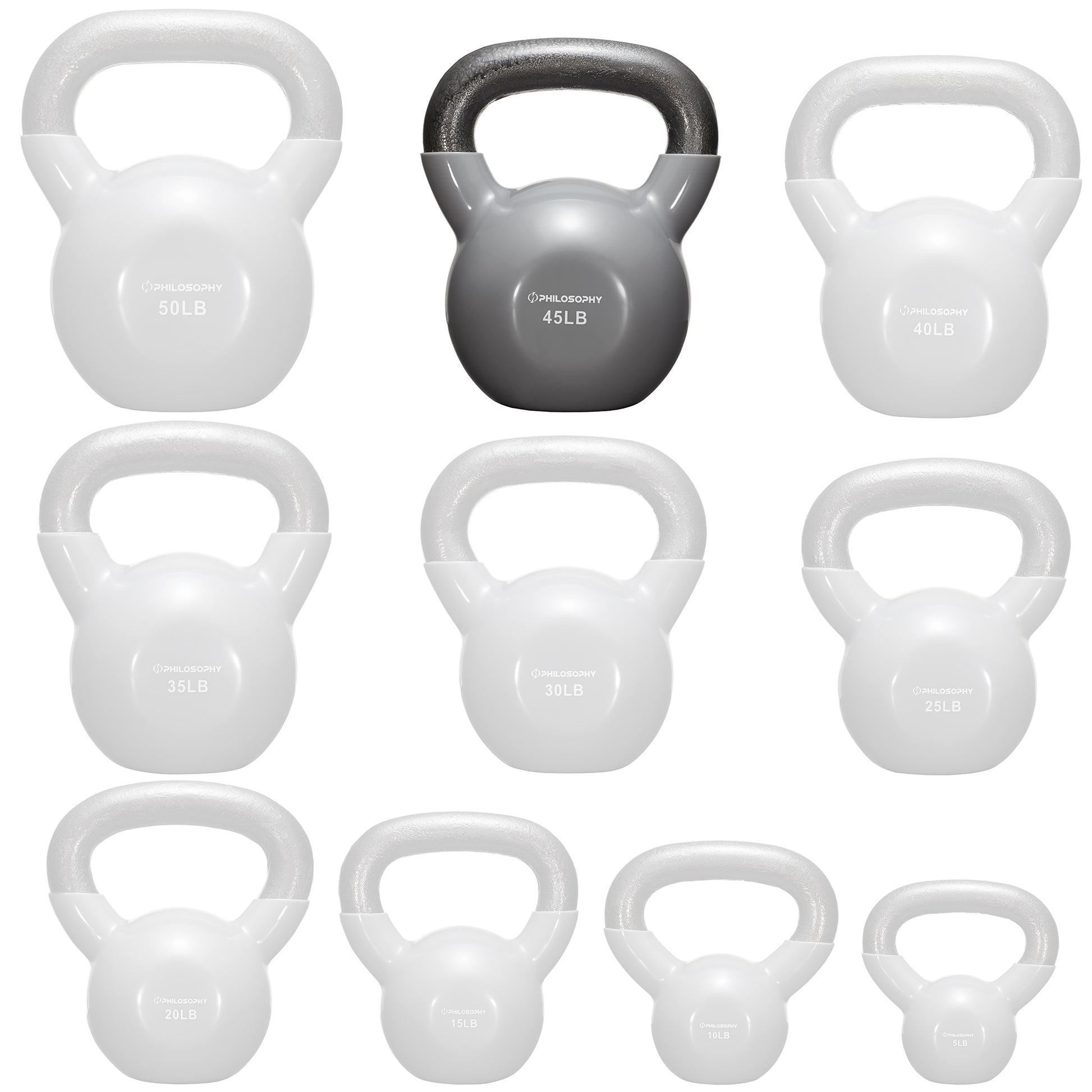 Vinyl Coated Cast Iron Kettlebell, 5 Lbs to 50 Pound Weights