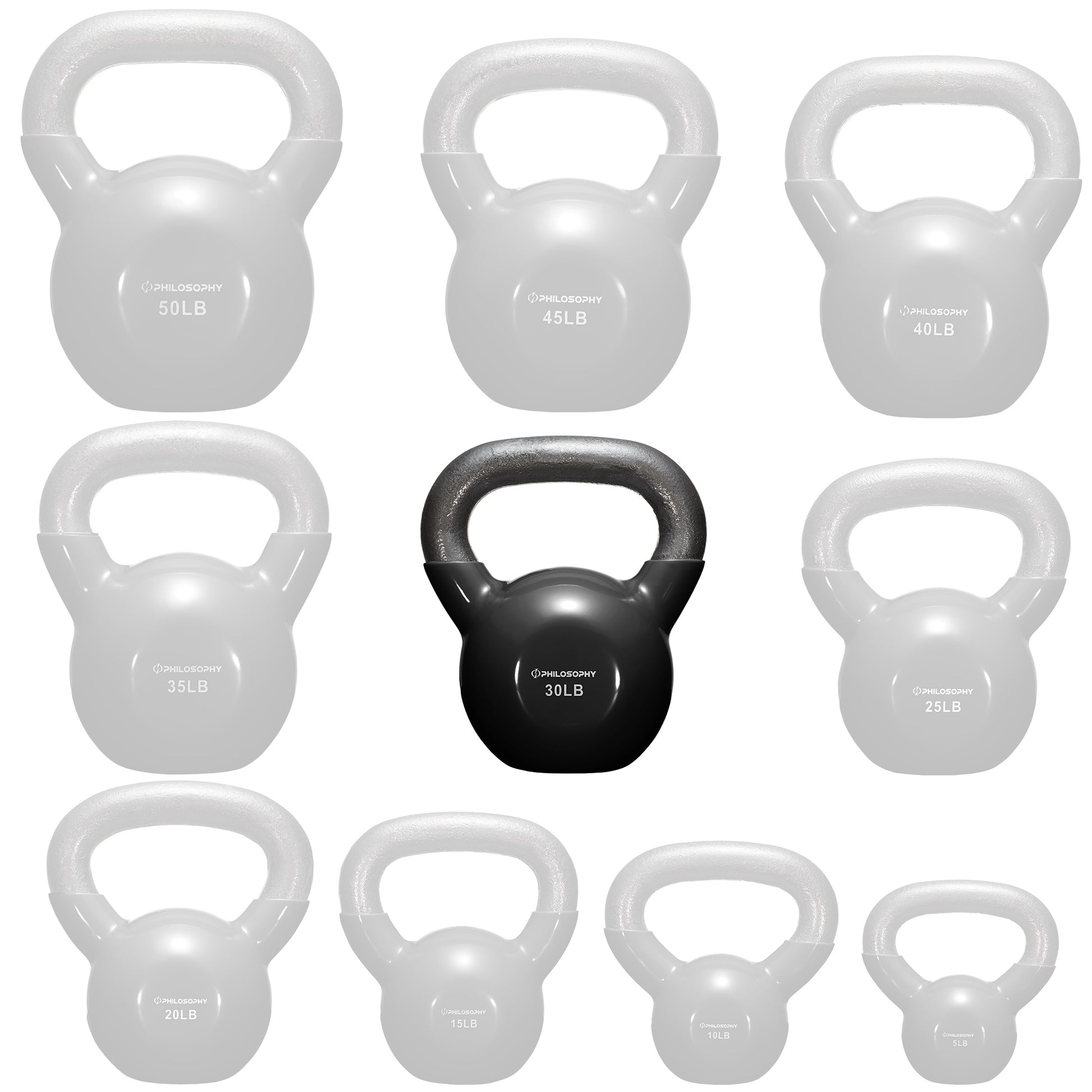 Vinyl Coated Cast Iron Kettlebell, 5 Lbs to 50 Pound Weights