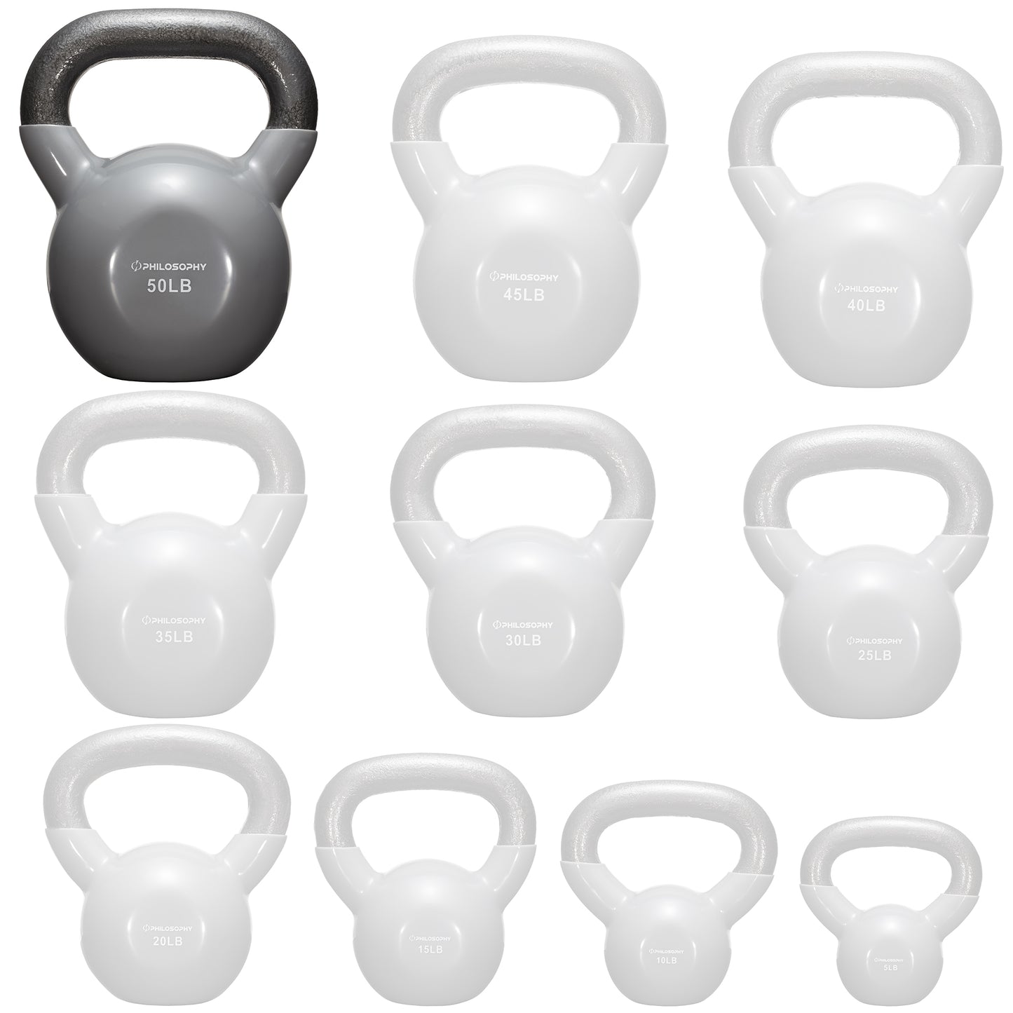 Vinyl Coated Cast Iron Kettlebell, 5 Lbs to 50 Pound Weights