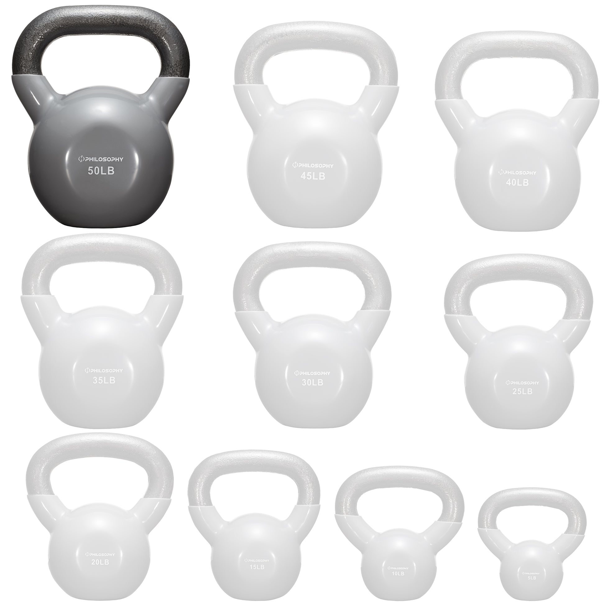 Vinyl Coated Cast Iron Kettlebell, 5 Lbs to 50 Pound Weights