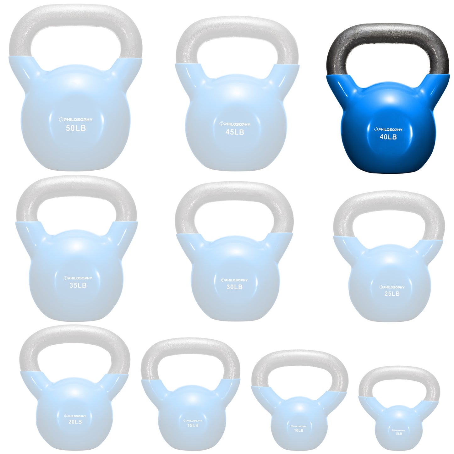 Vinyl Coated Cast Iron Kettlebell, 5 Lbs to 50 Pound Weights