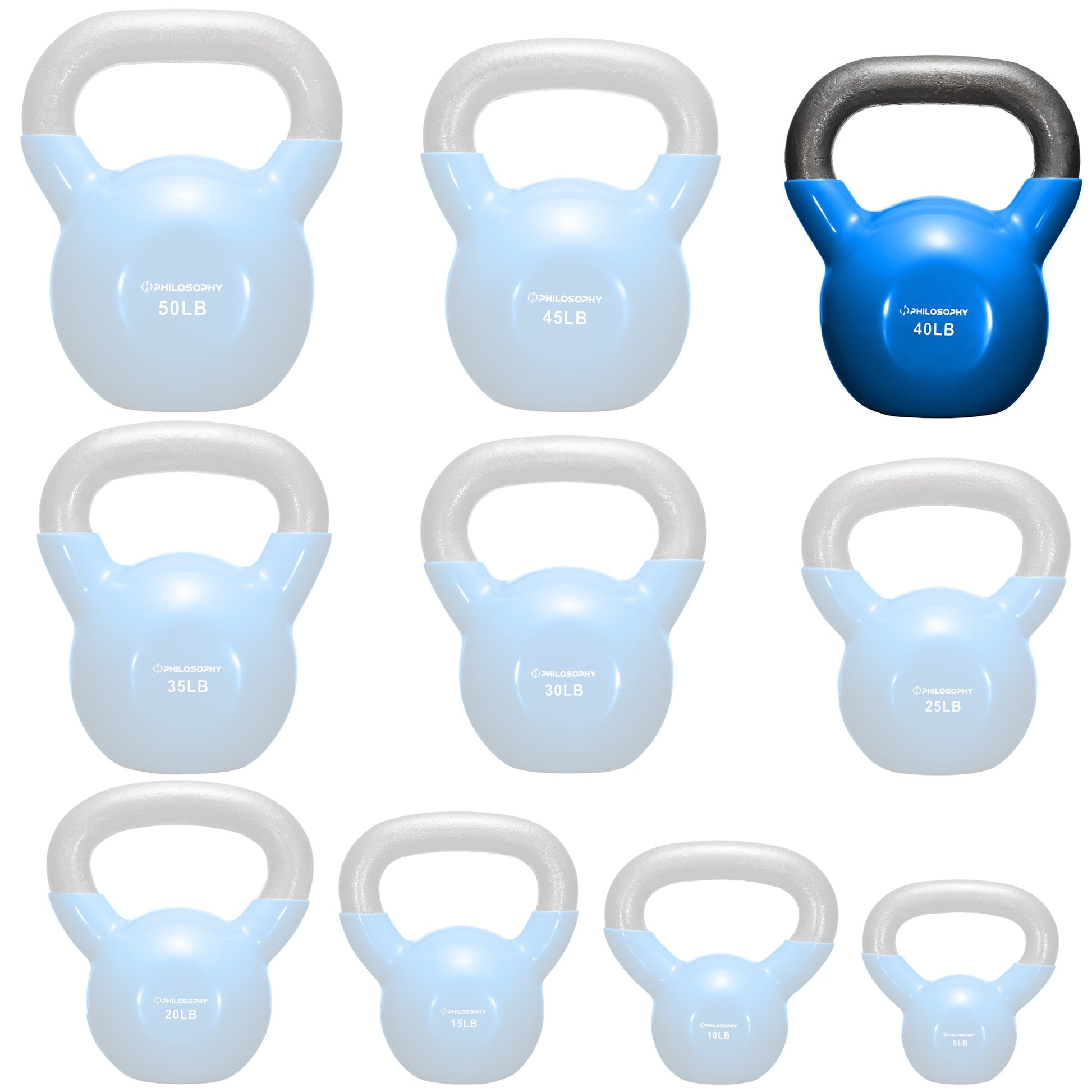 Vinyl Coated Cast Iron Kettlebell, 5 Lbs to 50 Pound Weights