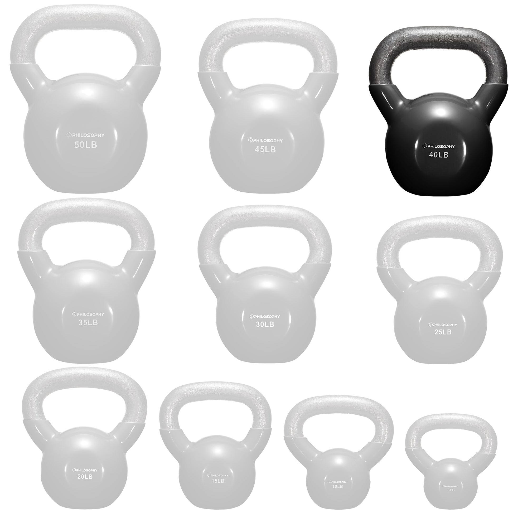 Vinyl Coated Cast Iron Kettlebell, 5 Lbs to 50 Pound Weights