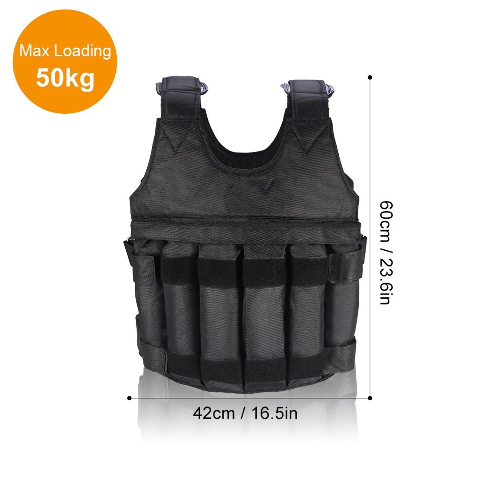 50 Kg Oxford Black Adjustable Weighted Vest for Woman, 60Cm X 42Cm