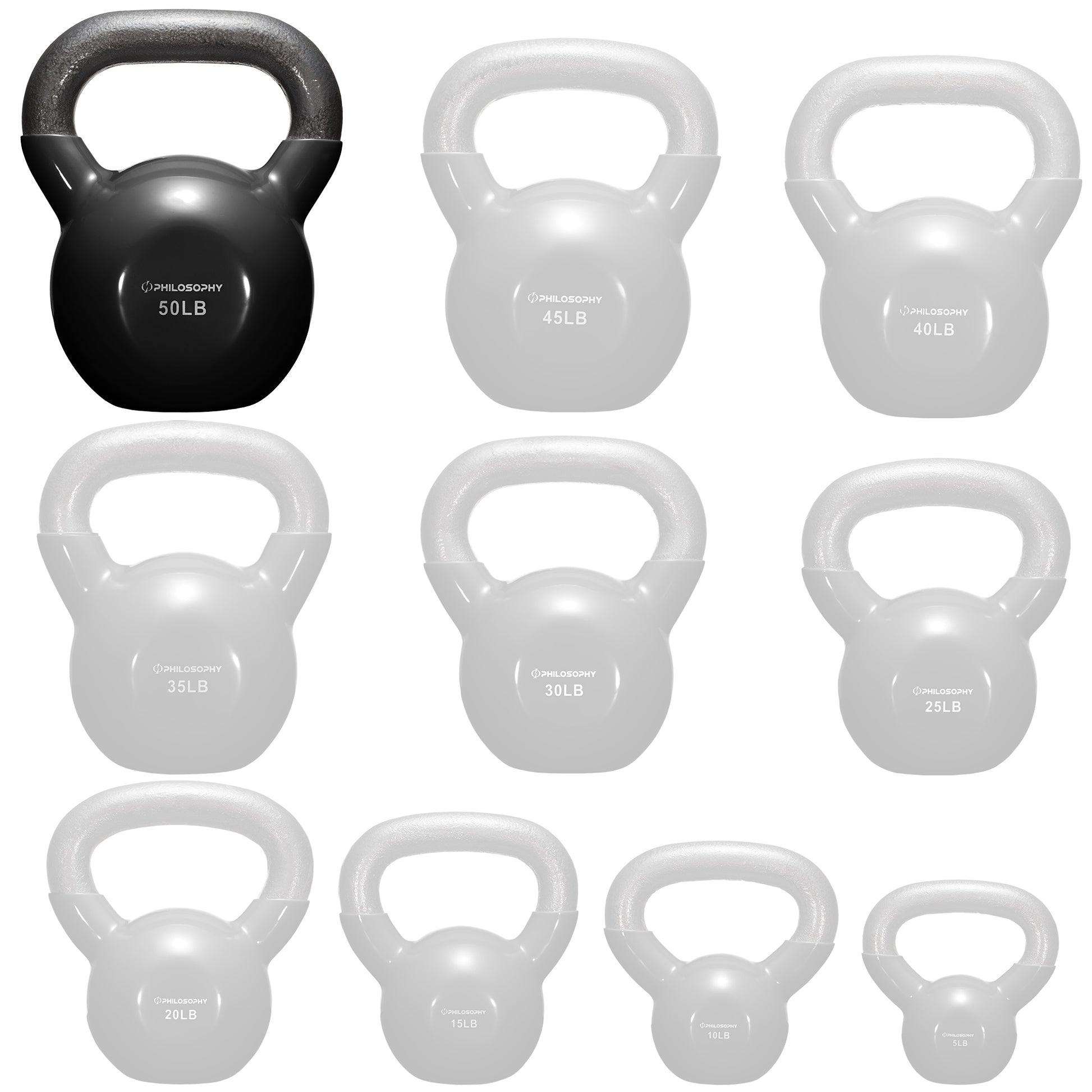 Vinyl Coated Cast Iron Kettlebell, 5 Lbs to 50 Pound Weights