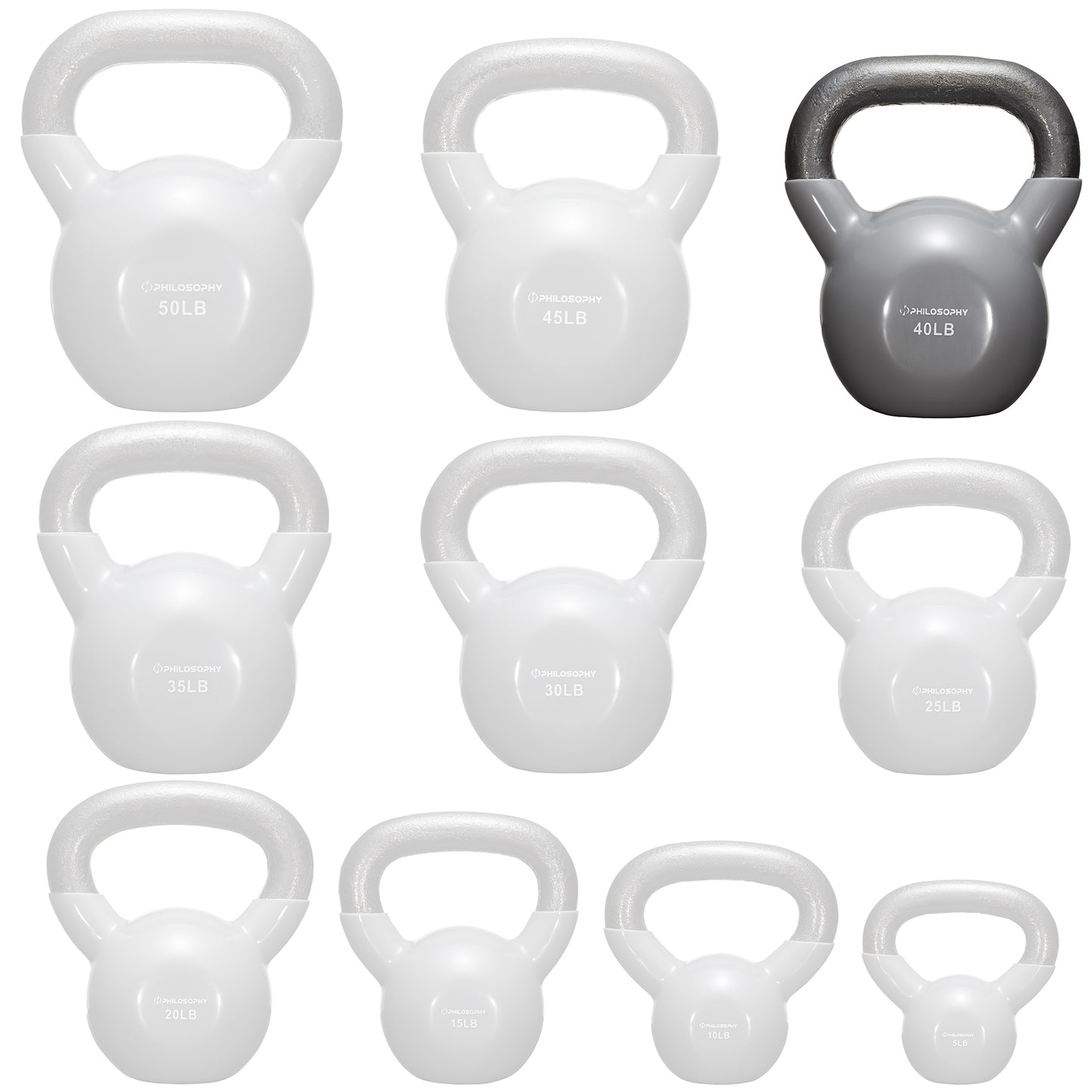 Vinyl Coated Cast Iron Kettlebell, 5 Lbs to 50 Pound Weights