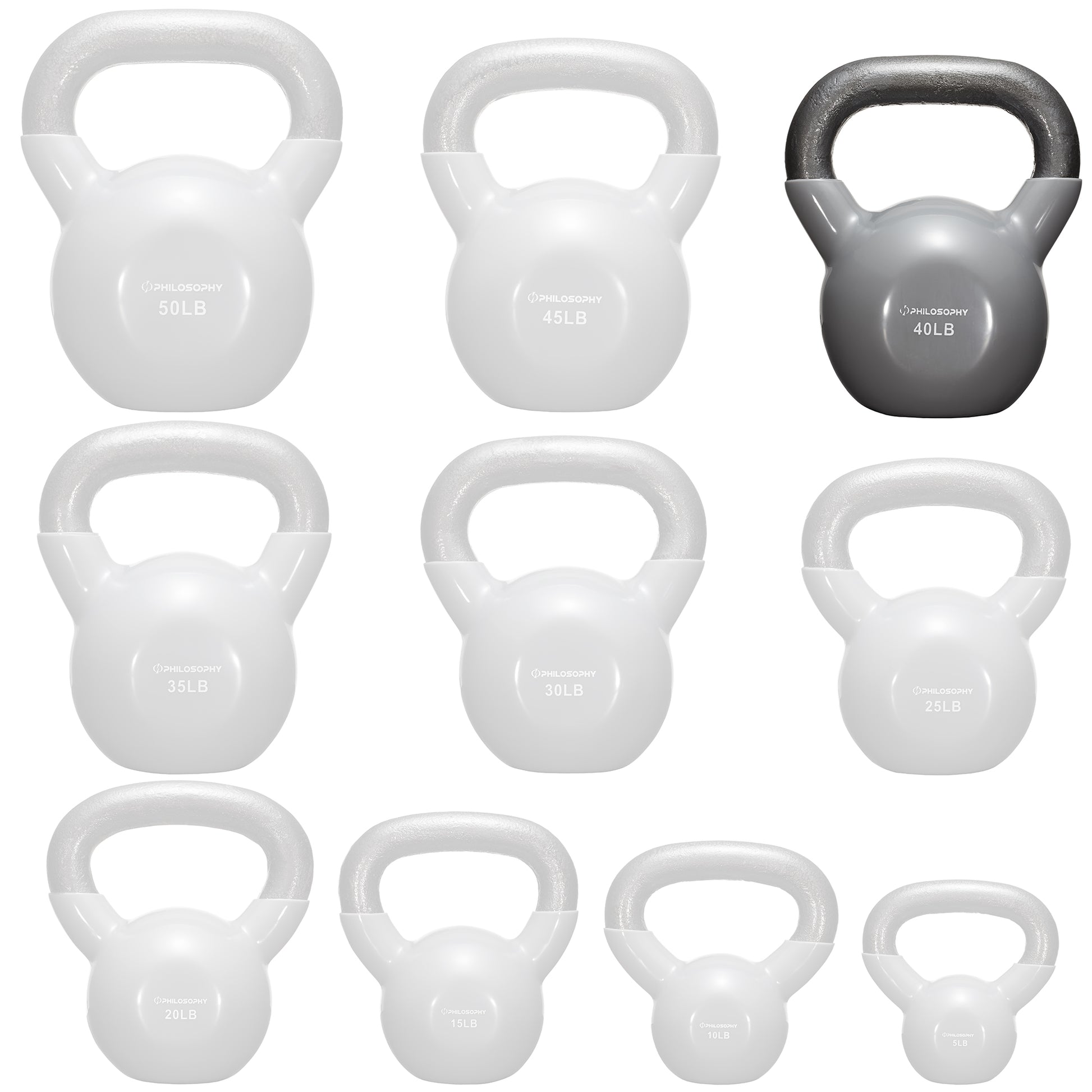 Vinyl Coated Cast Iron Kettlebell, 5 Lbs to 50 Pound Weights