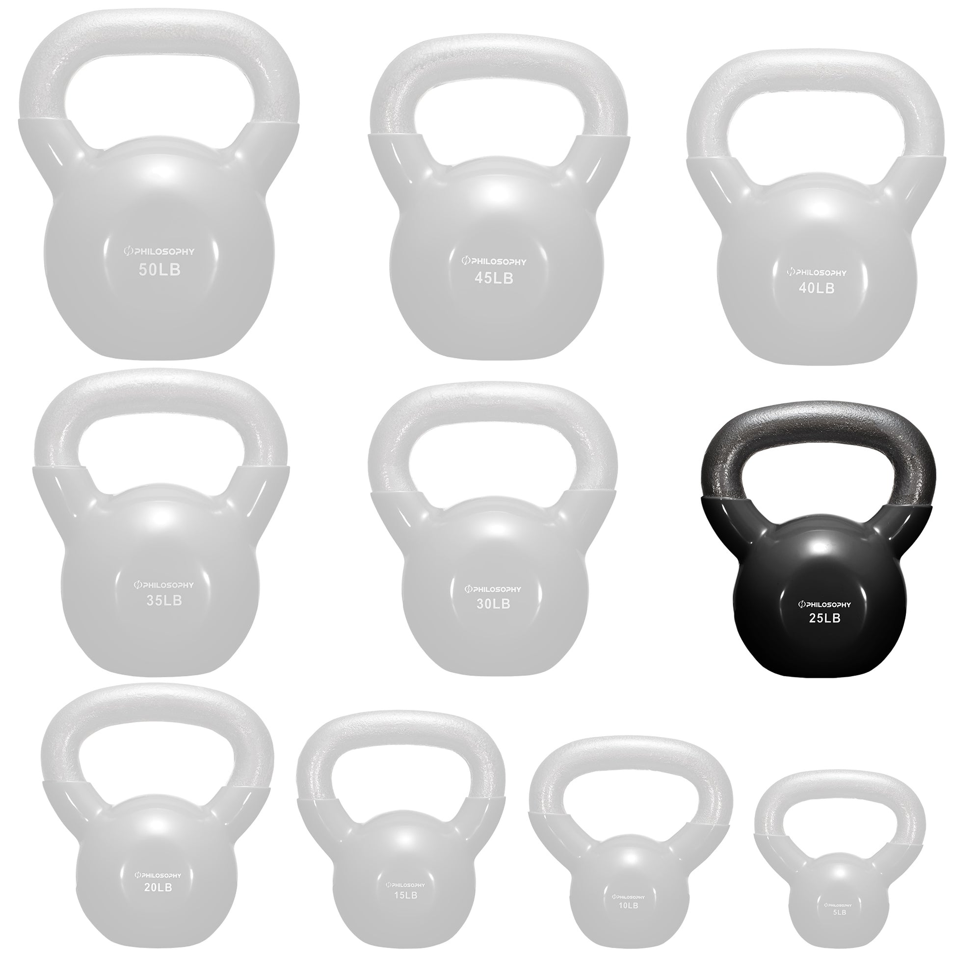 Vinyl Coated Cast Iron Kettlebell, 5 Lbs to 50 Pound Weights