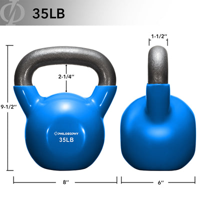 Vinyl Coated Cast Iron Kettlebell, 5 Lbs to 50 Pound Weights