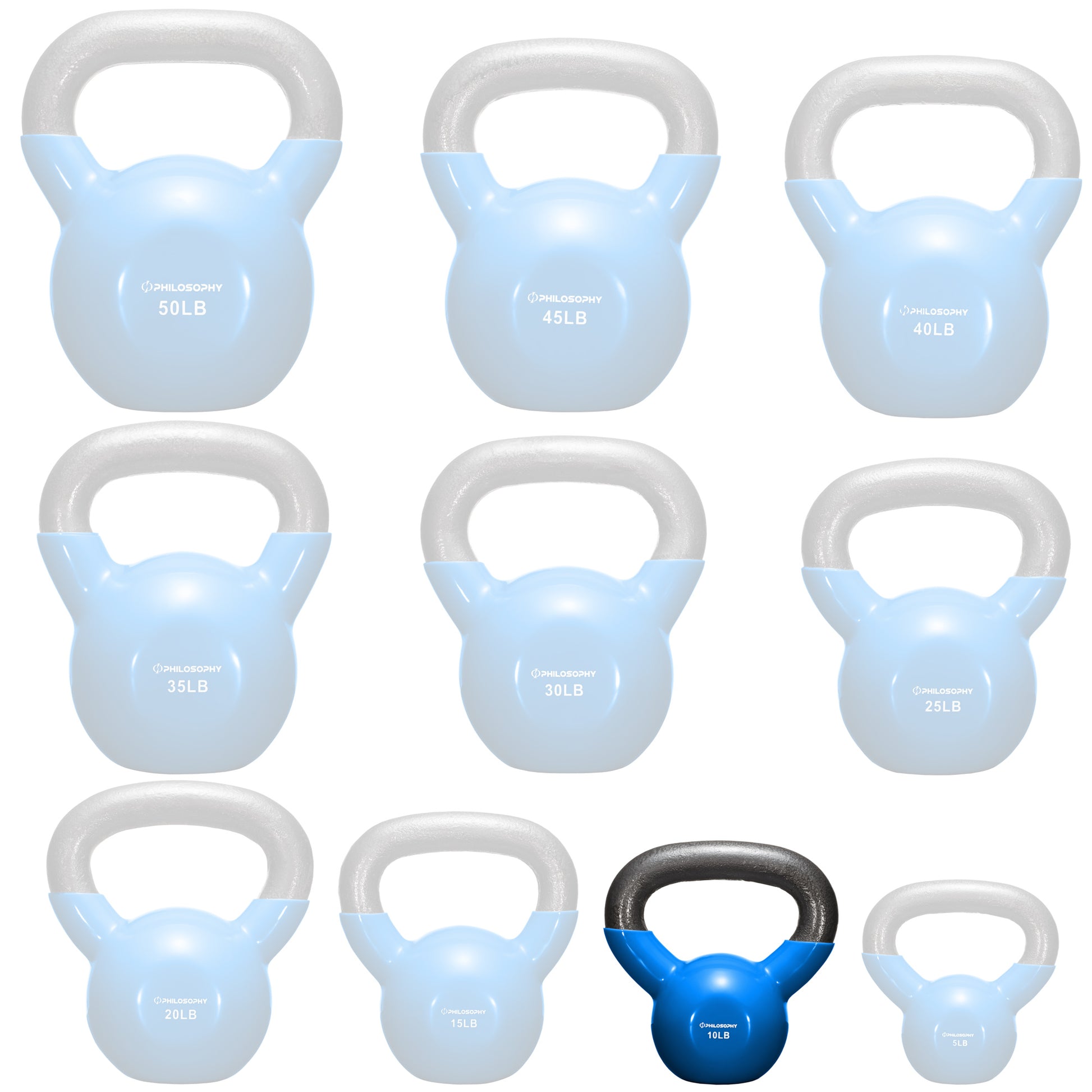 Vinyl Coated Cast Iron Kettlebell, 5 Lbs to 50 Pound Weights