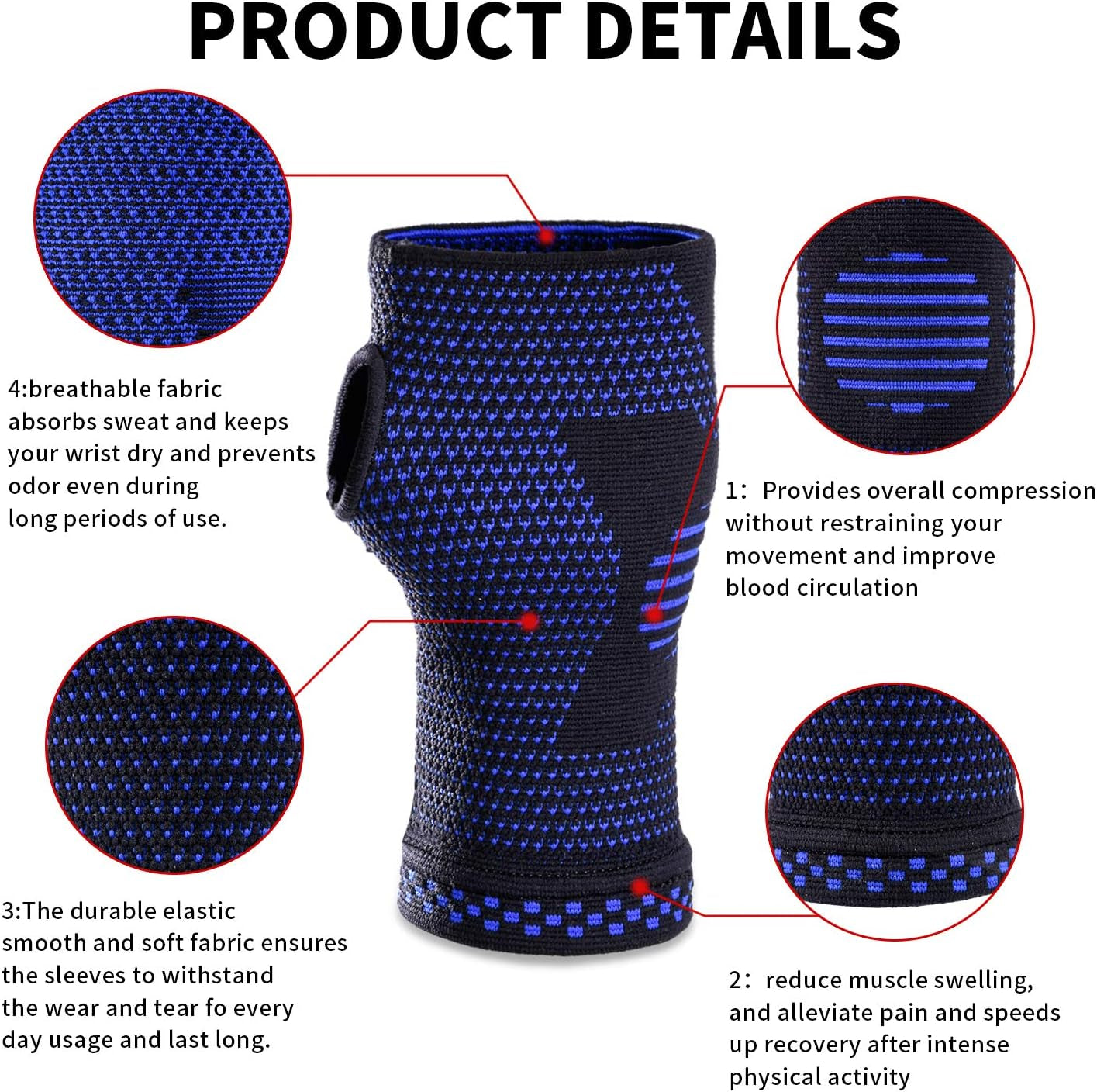 Wrist Compression Sleeves (Pair) for Carpal Tunnel and Pain Relief Treatment,Wrist Support for Women and Men.Breathable and Sweat-Absorbing Carpal Tunnel Wrist Brace
