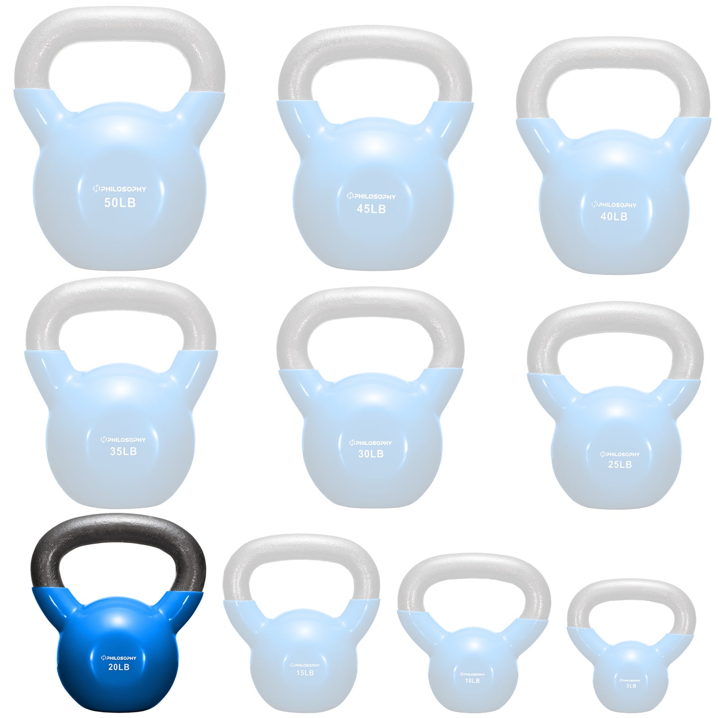 Vinyl Coated Cast Iron Kettlebell, 5 Lbs to 50 Pound Weights