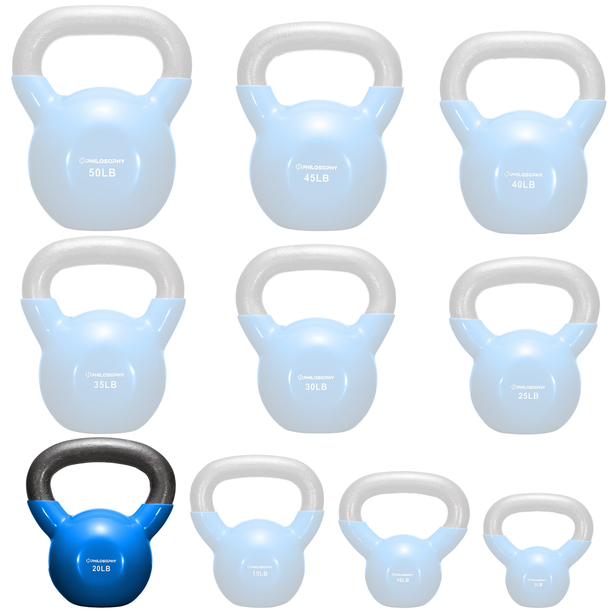 Vinyl Coated Cast Iron Kettlebell, 5 Lbs to 50 Pound Weights