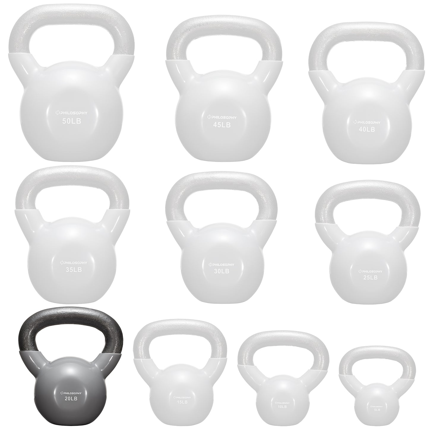 Vinyl Coated Cast Iron Kettlebell, 5 Lbs to 50 Pound Weights