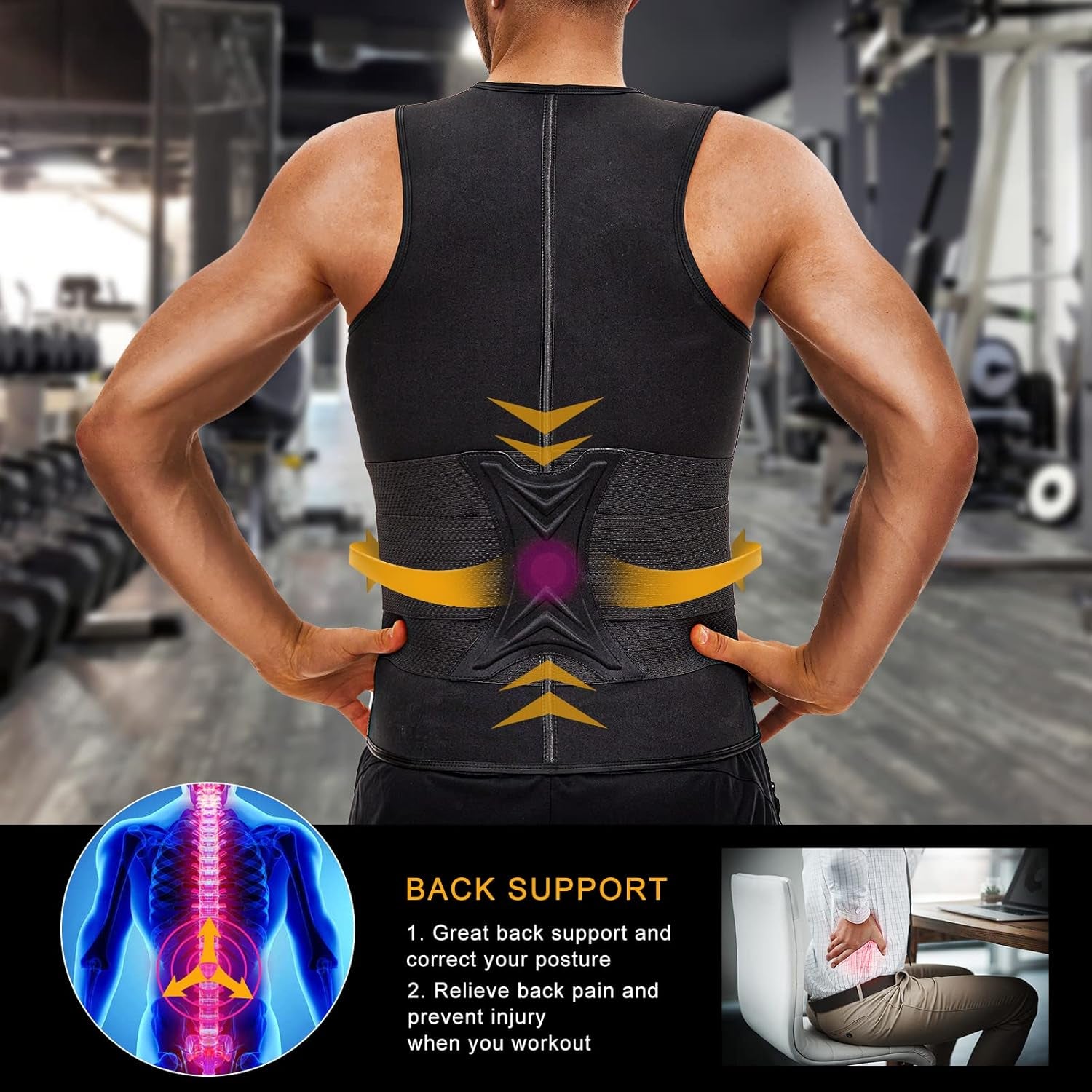 Mens Sweat Sauna Vest for Waist Trainer, Sweat Sauna Suit Zipper Neoprene Workout Vest for Men