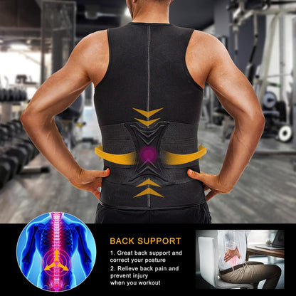 Mens Sweat Sauna Vest for Waist Trainer, Sweat Sauna Suit Zipper Neoprene Workout Vest for Men