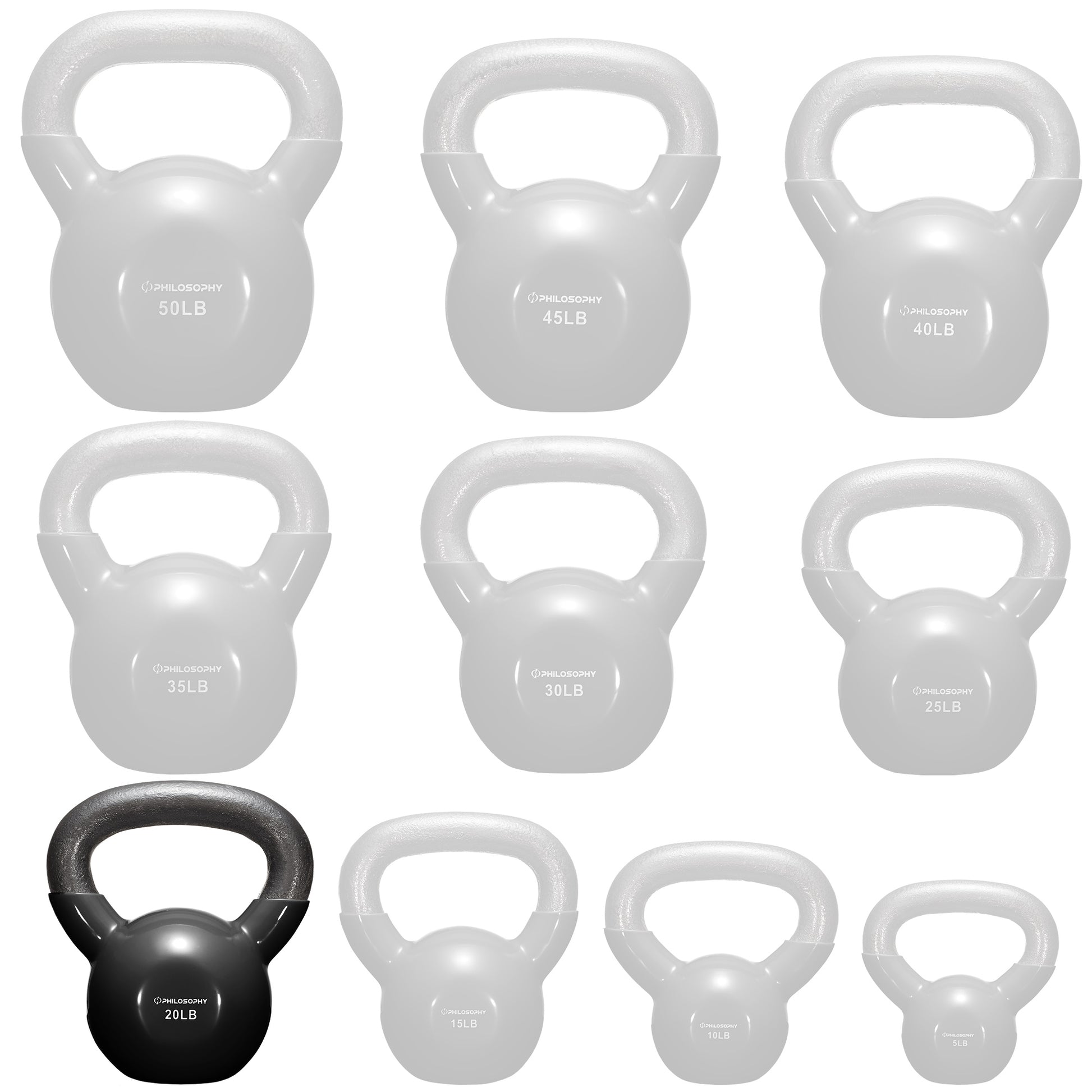 Vinyl Coated Cast Iron Kettlebell, 5 Lbs to 50 Pound Weights