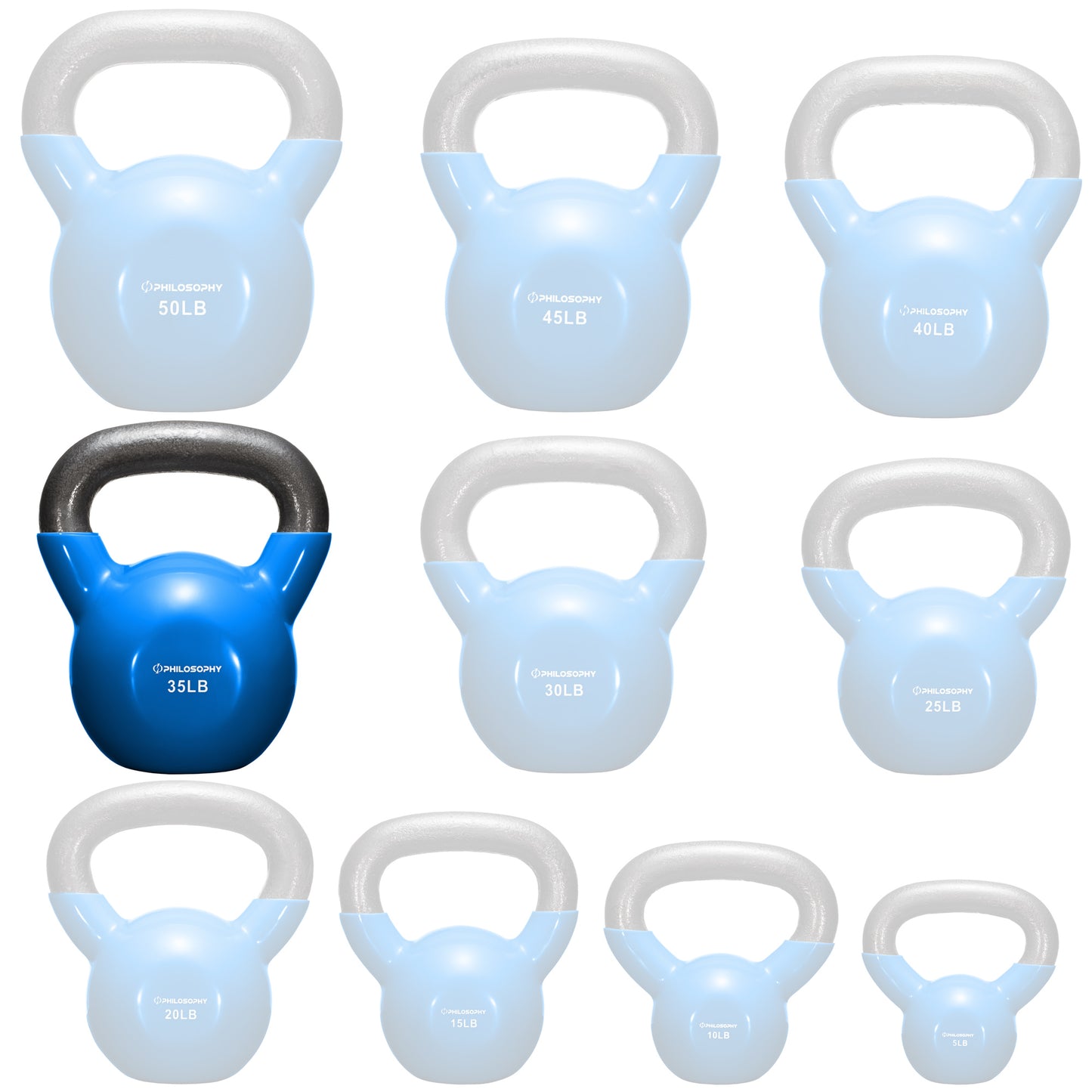 Vinyl Coated Cast Iron Kettlebell, 5 Lbs to 50 Pound Weights