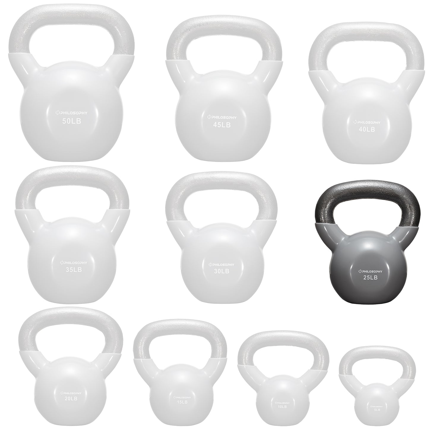 Vinyl Coated Cast Iron Kettlebell, 5 Lbs to 50 Pound Weights