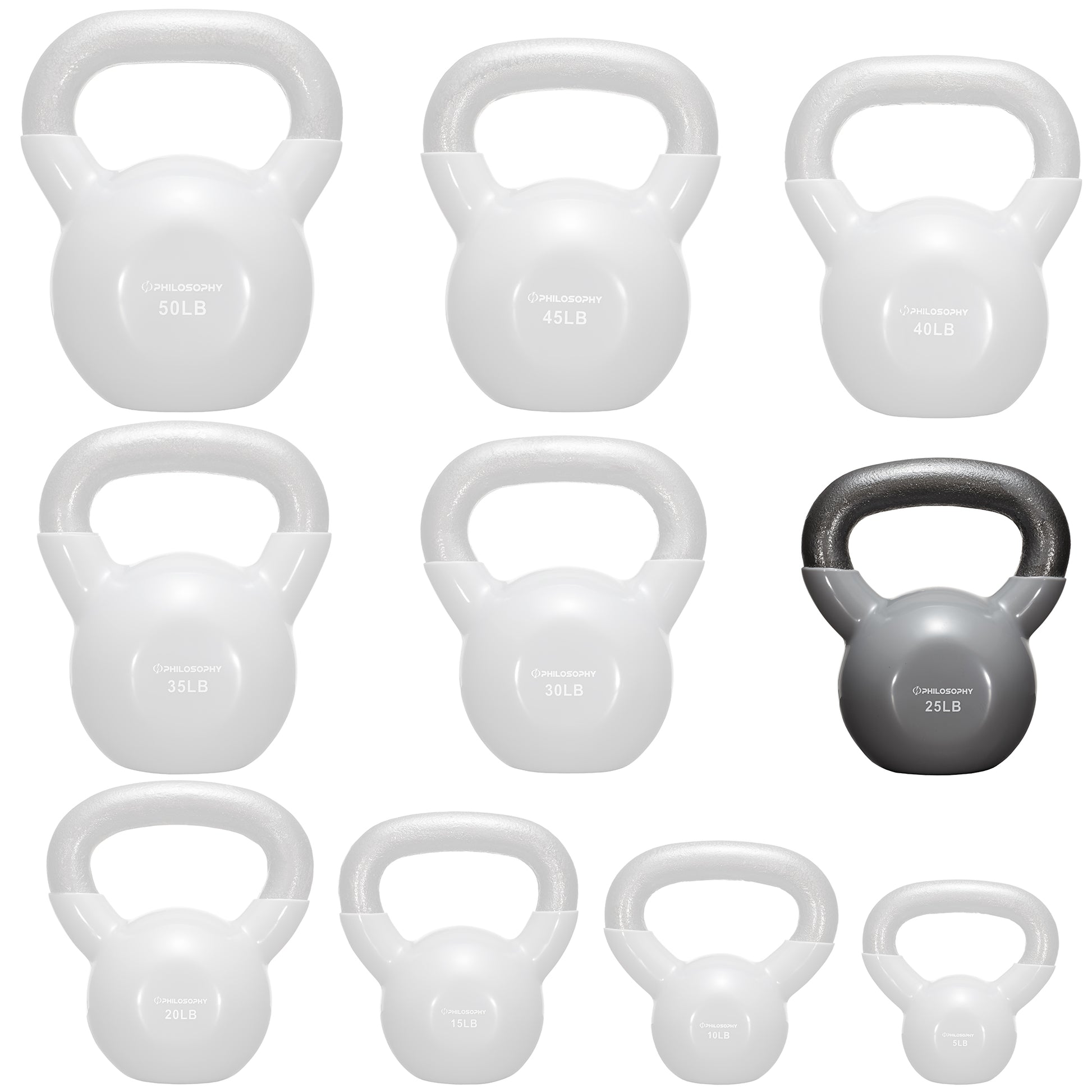 Vinyl Coated Cast Iron Kettlebell, 5 Lbs to 50 Pound Weights
