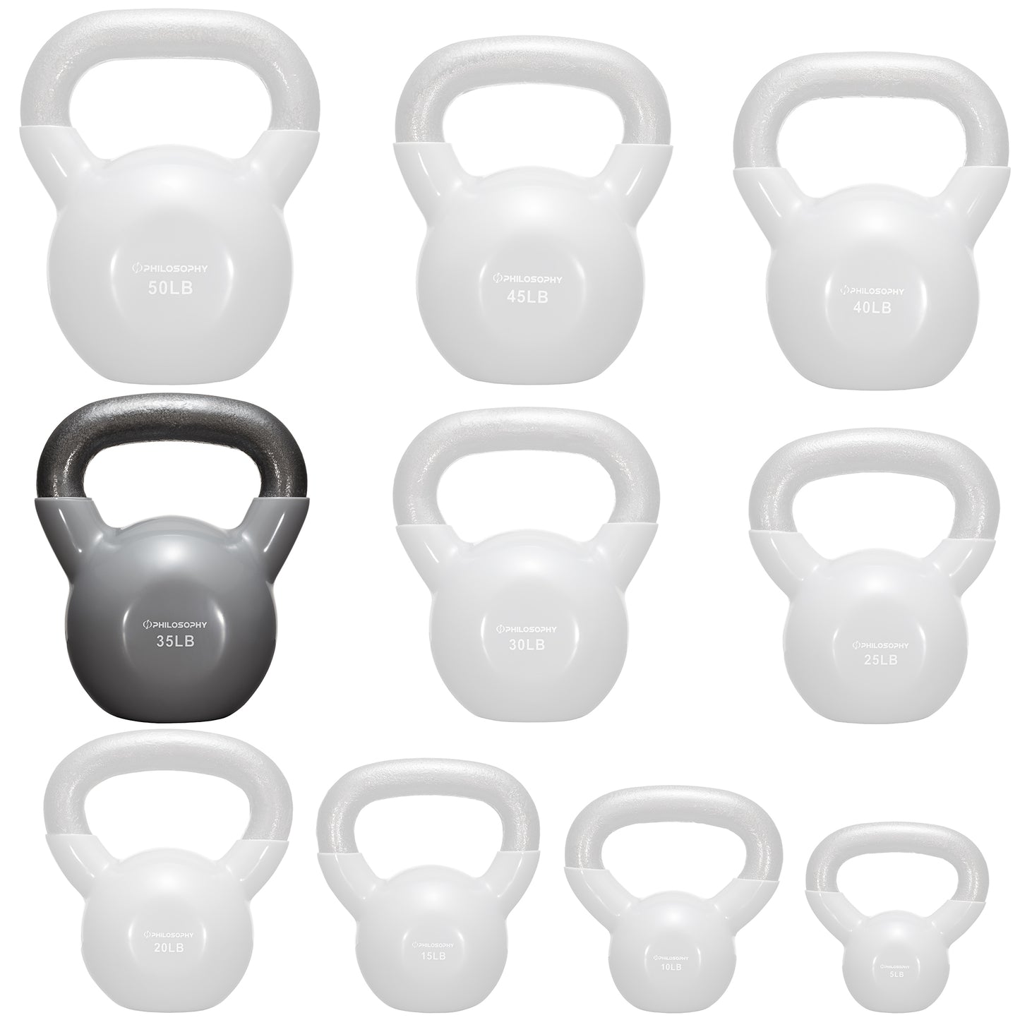 Vinyl Coated Cast Iron Kettlebell, 5 Lbs to 50 Pound Weights