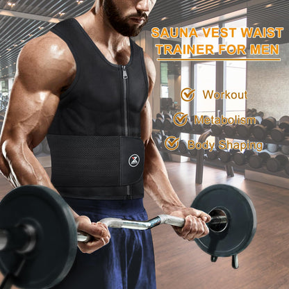 Mens Sweat Sauna Vest for Waist Trainer, Sweat Sauna Suit Zipper Neoprene Workout Vest for Men