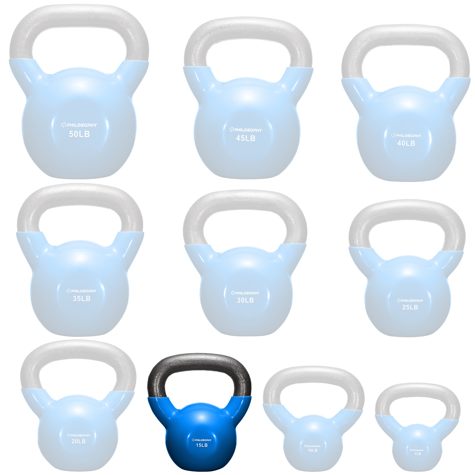 Vinyl Coated Cast Iron Kettlebell, 5 Lbs to 50 Pound Weights