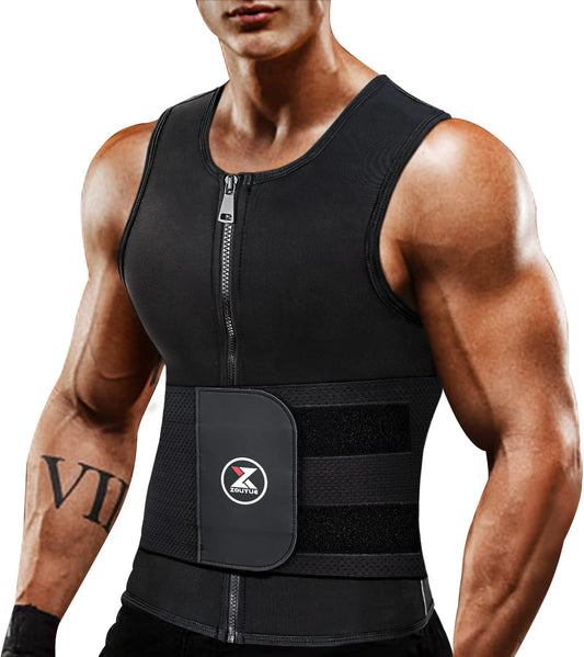 Mens Sweat Sauna Vest for Waist Trainer, Sweat Sauna Suit Zipper Neoprene Workout Vest for Men