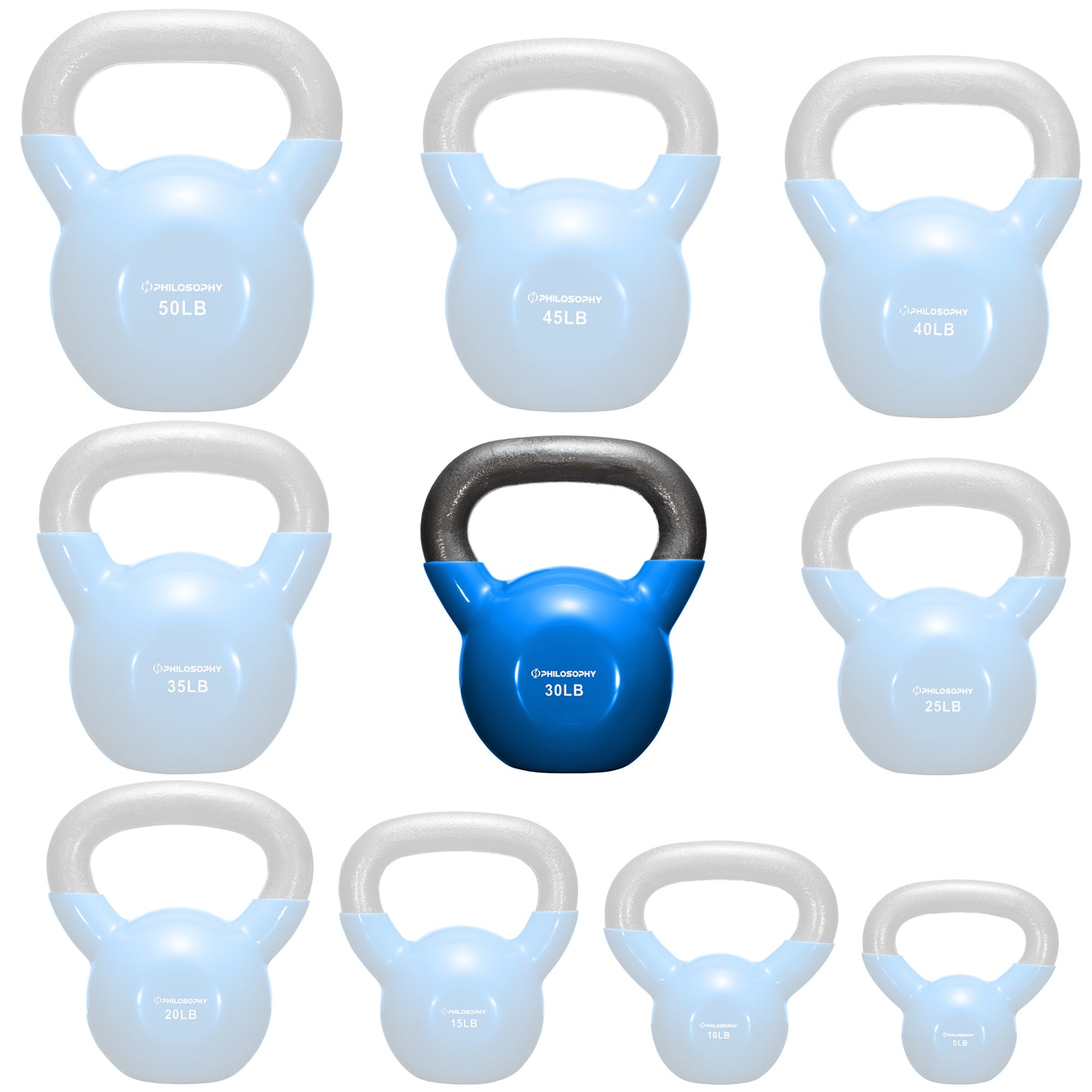Vinyl Coated Cast Iron Kettlebell, 5 Lbs to 50 Pound Weights