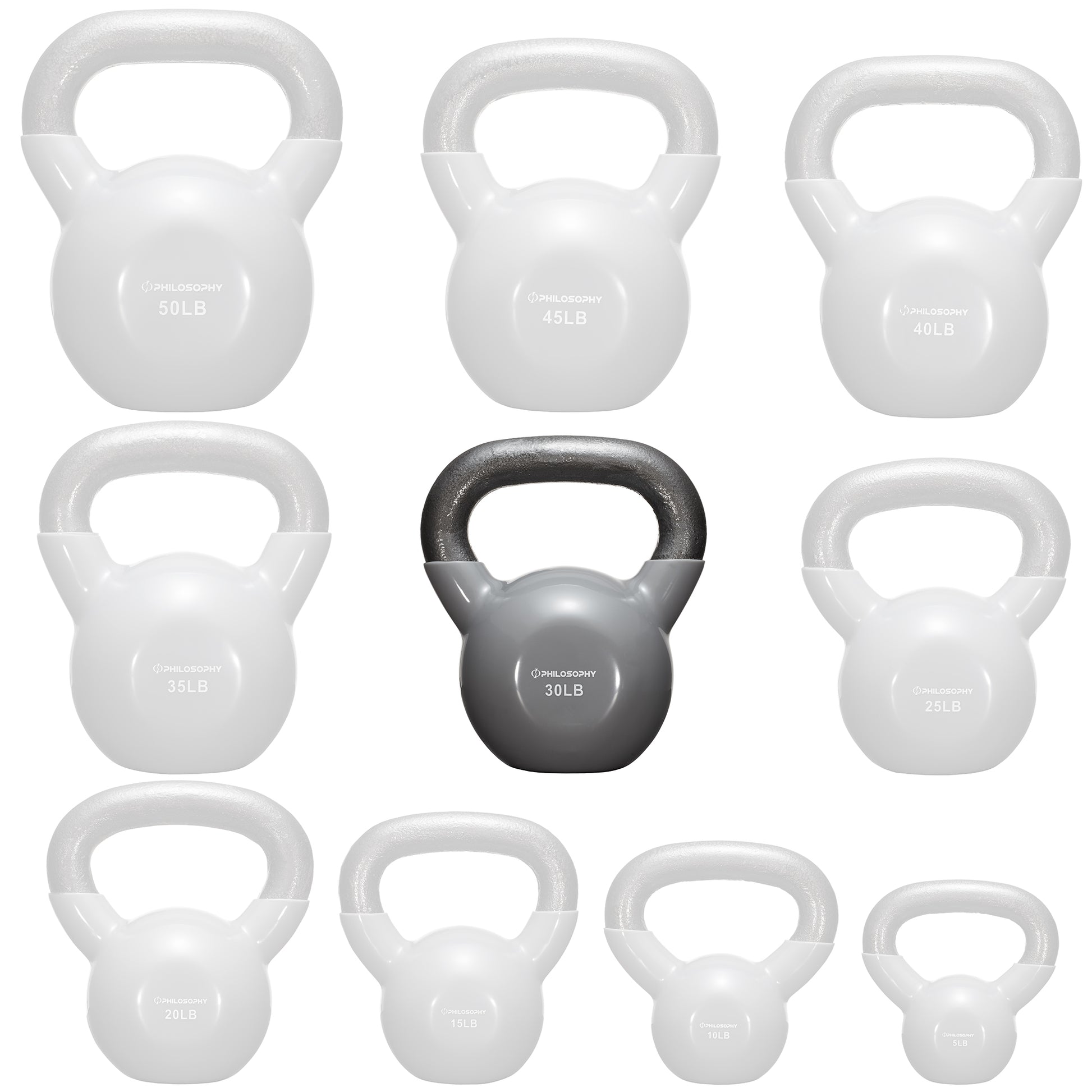 Vinyl Coated Cast Iron Kettlebell, 5 Lbs to 50 Pound Weights