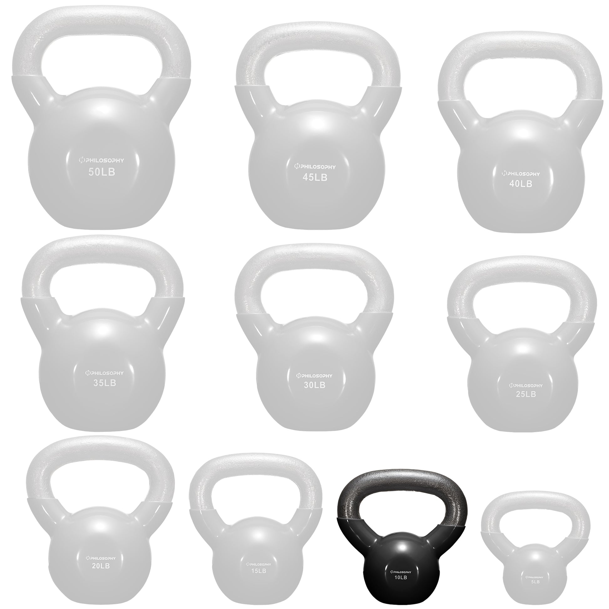 Vinyl Coated Cast Iron Kettlebell, 5 Lbs to 50 Pound Weights