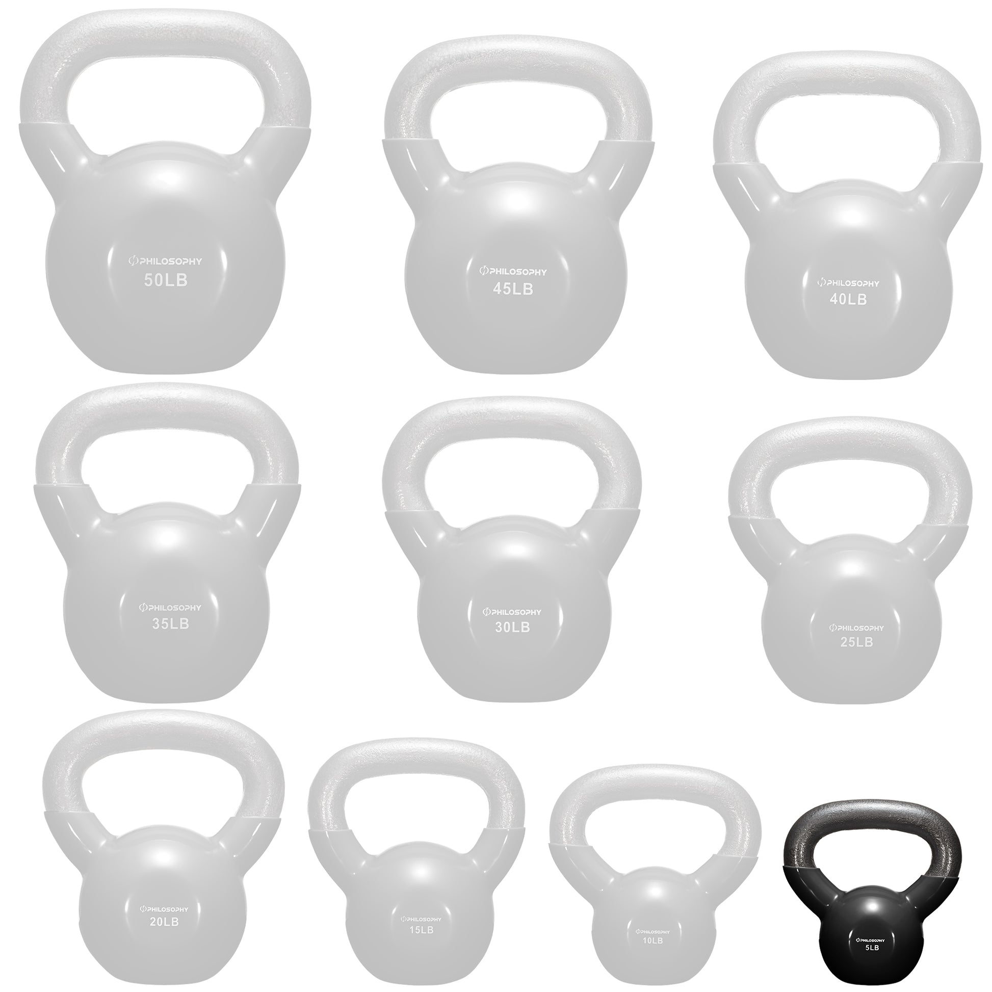 Vinyl Coated Cast Iron Kettlebell, 5 Lbs to 50 Pound Weights