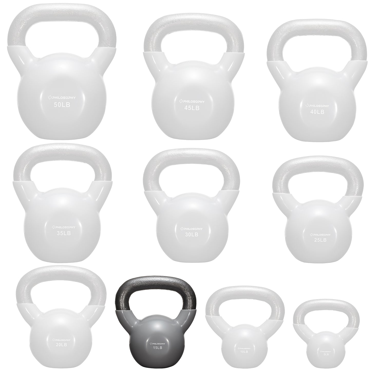 Vinyl Coated Cast Iron Kettlebell, 5 Lbs to 50 Pound Weights