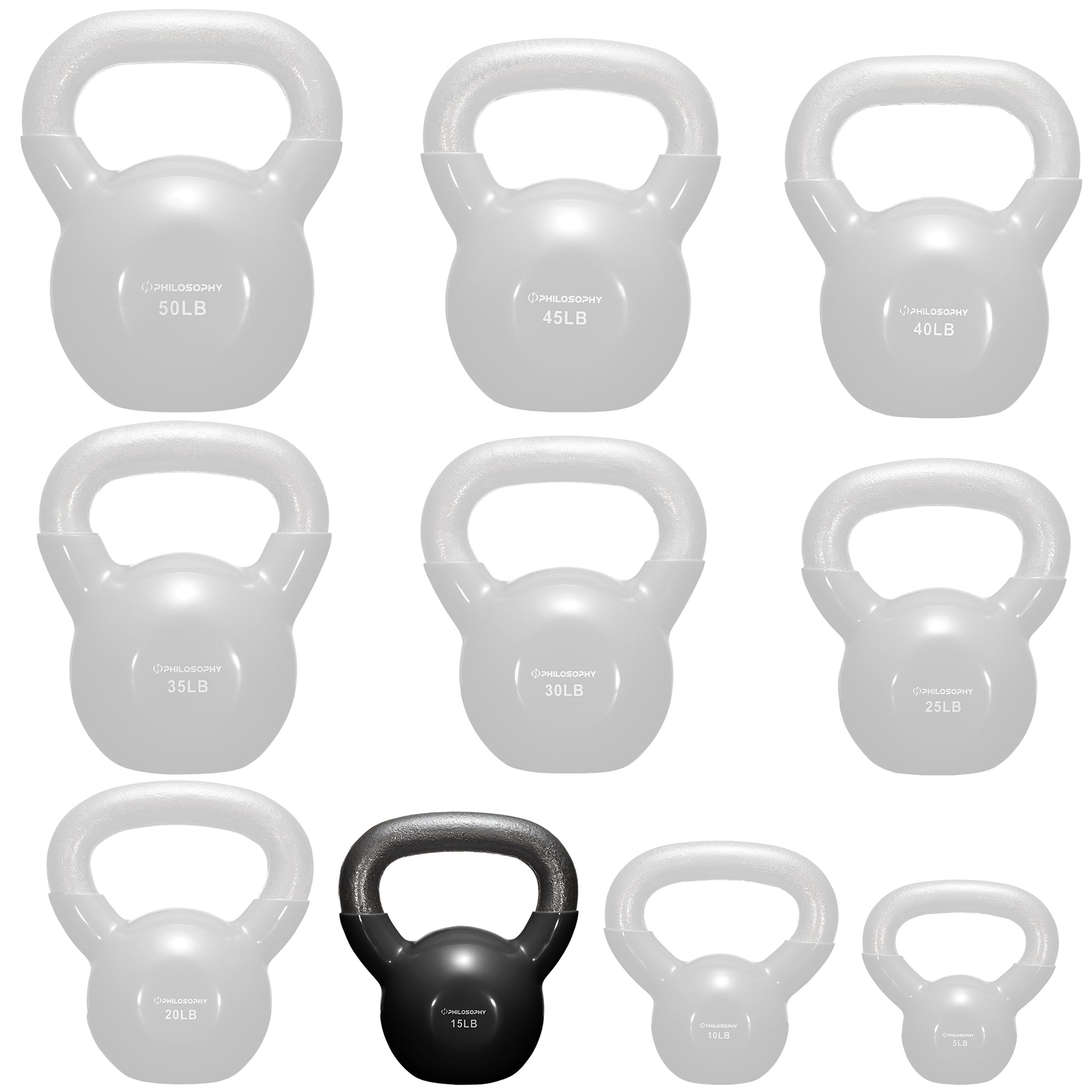 Vinyl Coated Cast Iron Kettlebell, 5 Lbs to 50 Pound Weights