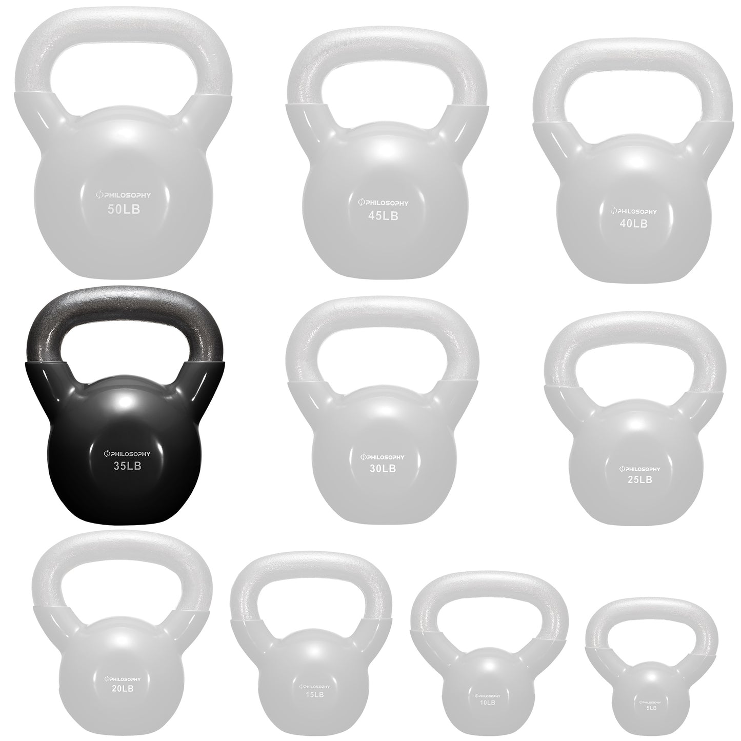 Vinyl Coated Cast Iron Kettlebell, 5 Lbs to 50 Pound Weights