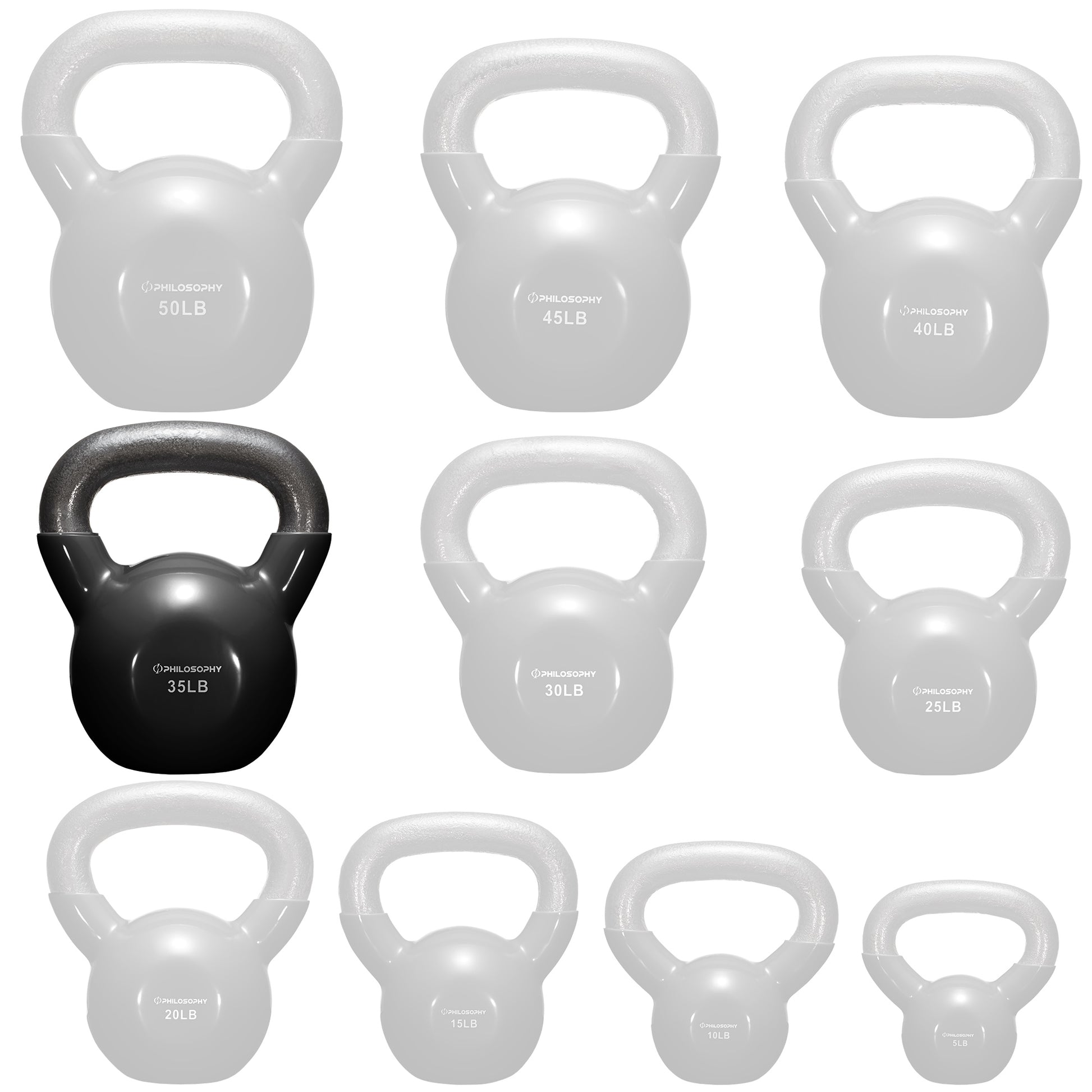 Vinyl Coated Cast Iron Kettlebell, 5 Lbs to 50 Pound Weights